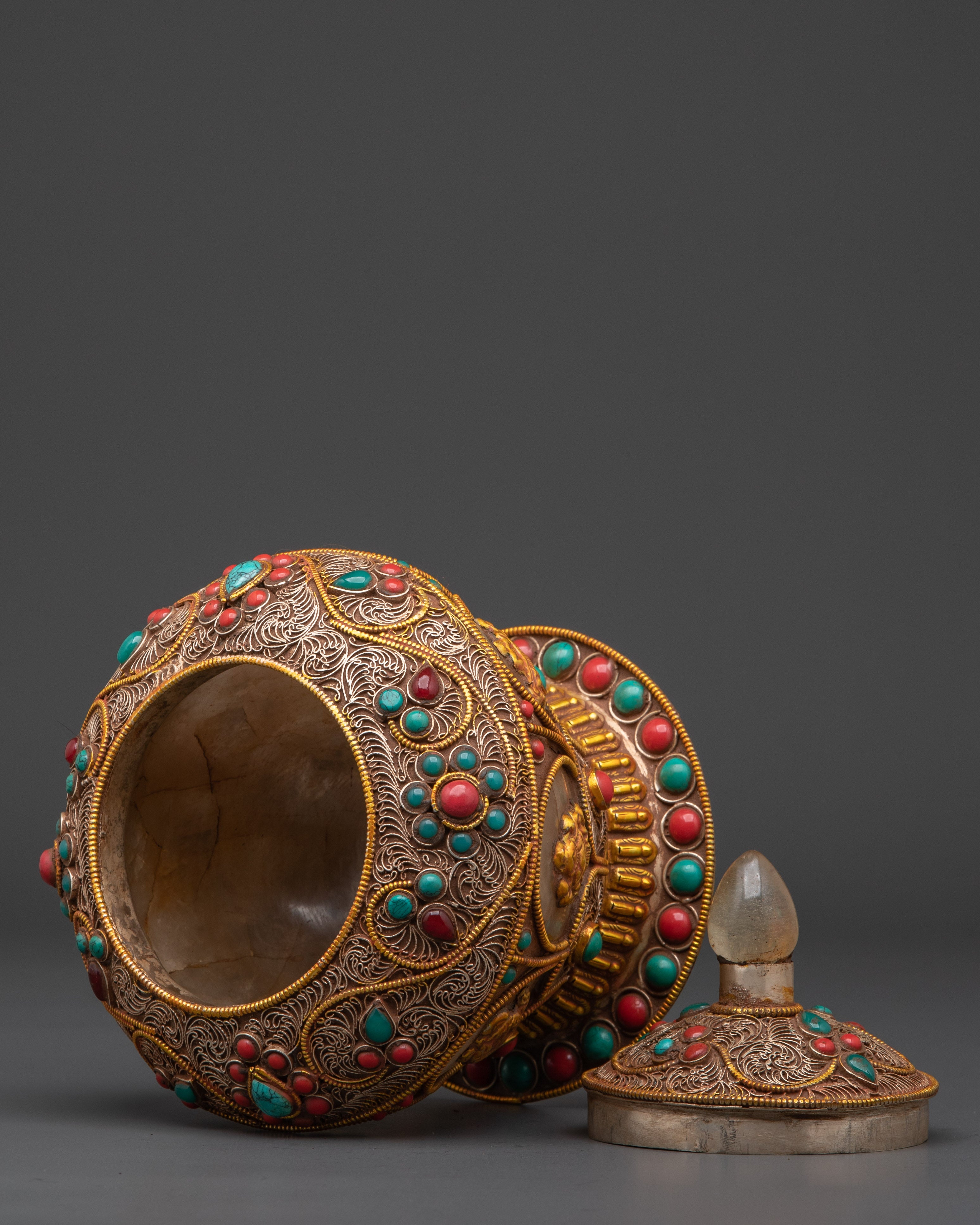 Decorative Rice Pot | Elegant Pot With Crystal, Copper, And Artificial Stones
