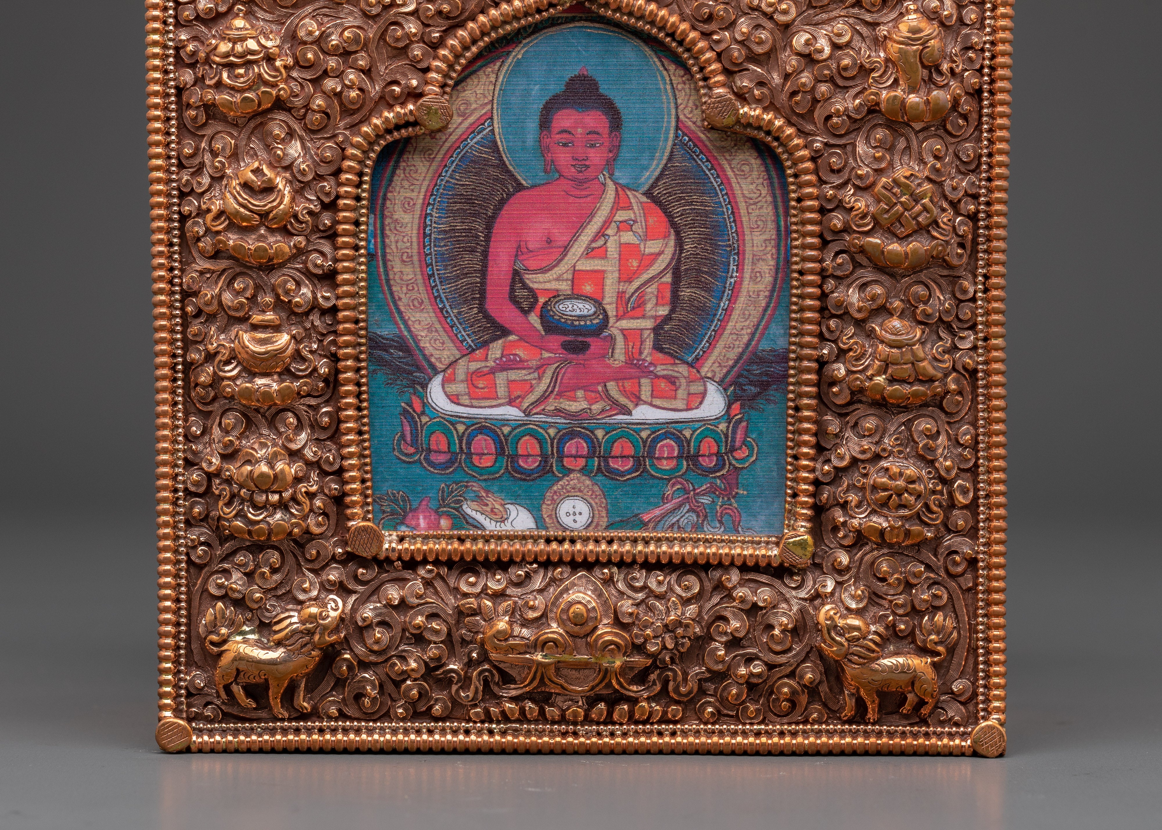 Copper Shakyamuni Buddha Ghau Box | Ritual Box for Sacred Artifacts