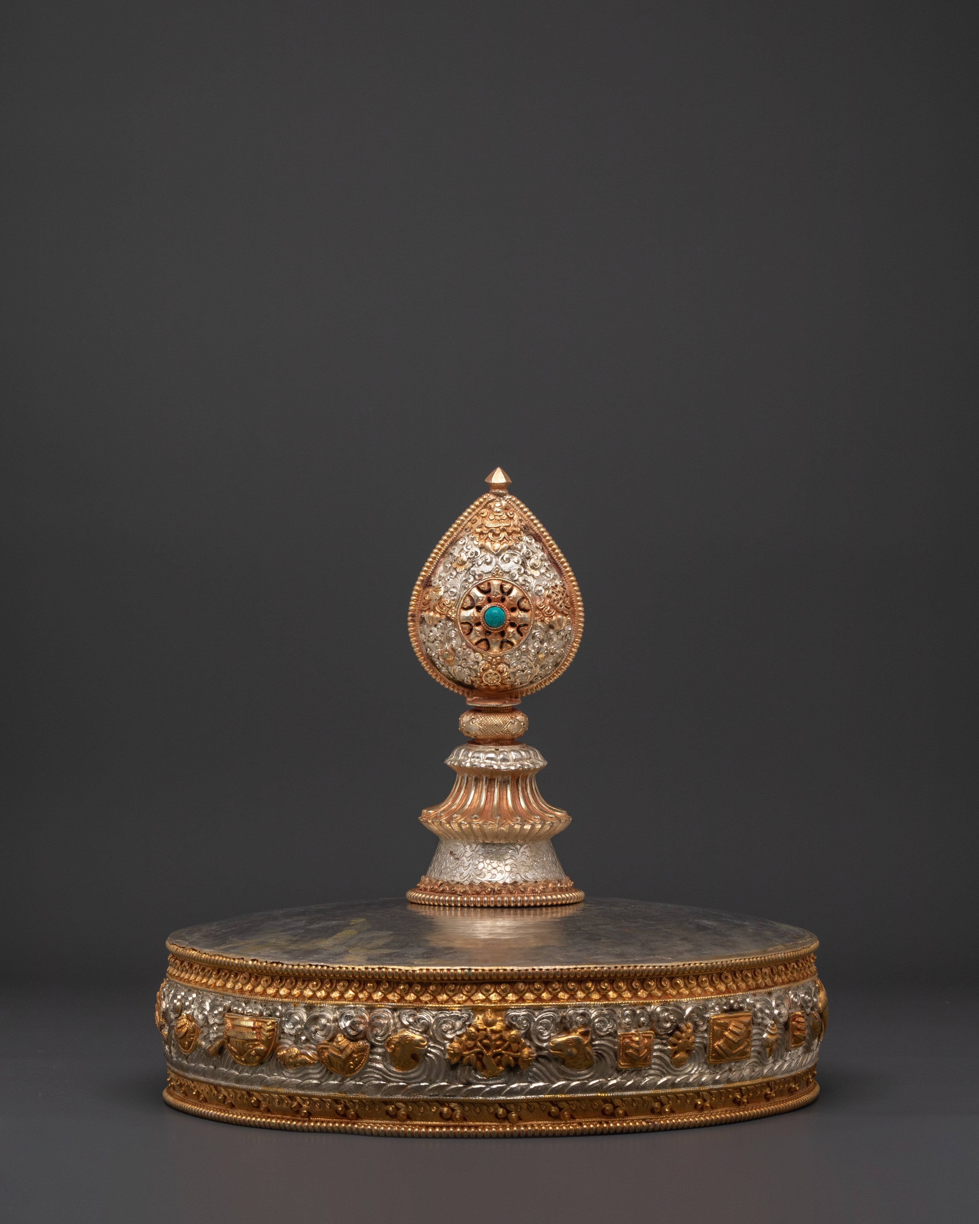 Himalayan Handcrafted Mandala Art | Copper & Gold Plated Design with Turquoise