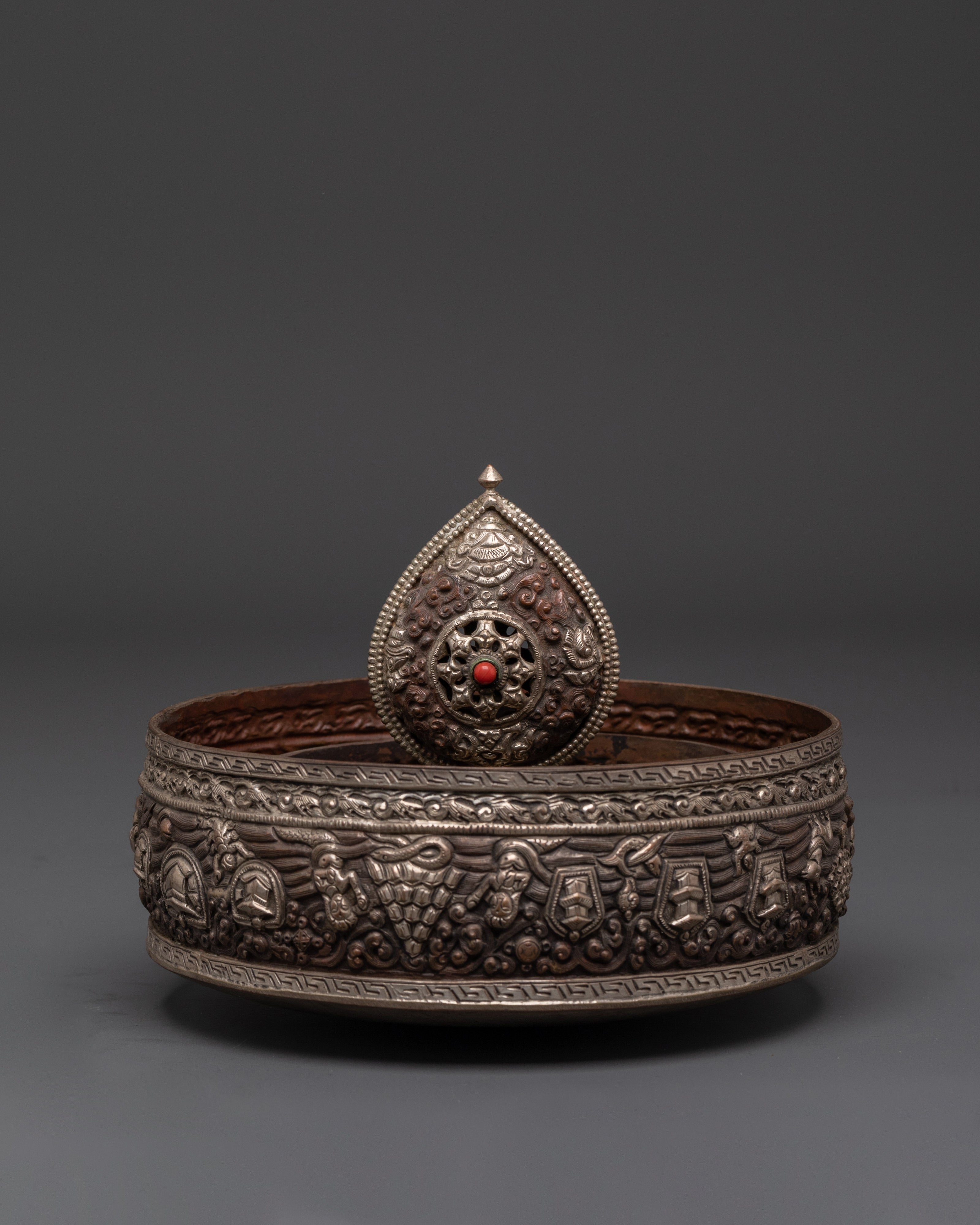 Tibetan Mandala Ritual Set | Handcrafted Oxidized Copper & Silver Plated Design