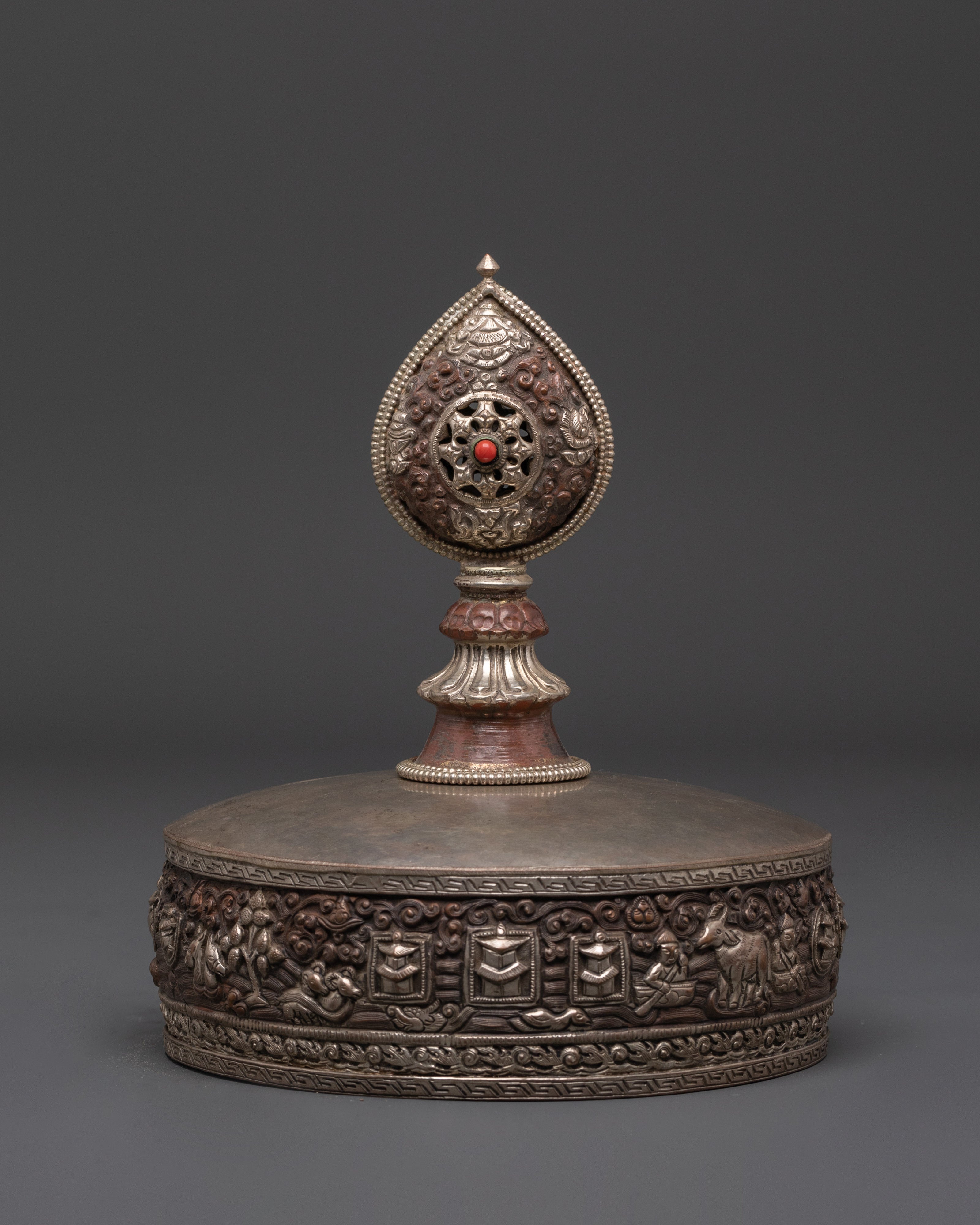 Tibetan Mandala Ritual Set | Handcrafted Oxidized Copper & Silver Plated Design