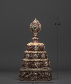 Tibetan Mandala Ritual Set | Handcrafted Oxidized Copper & Silver Plated Design