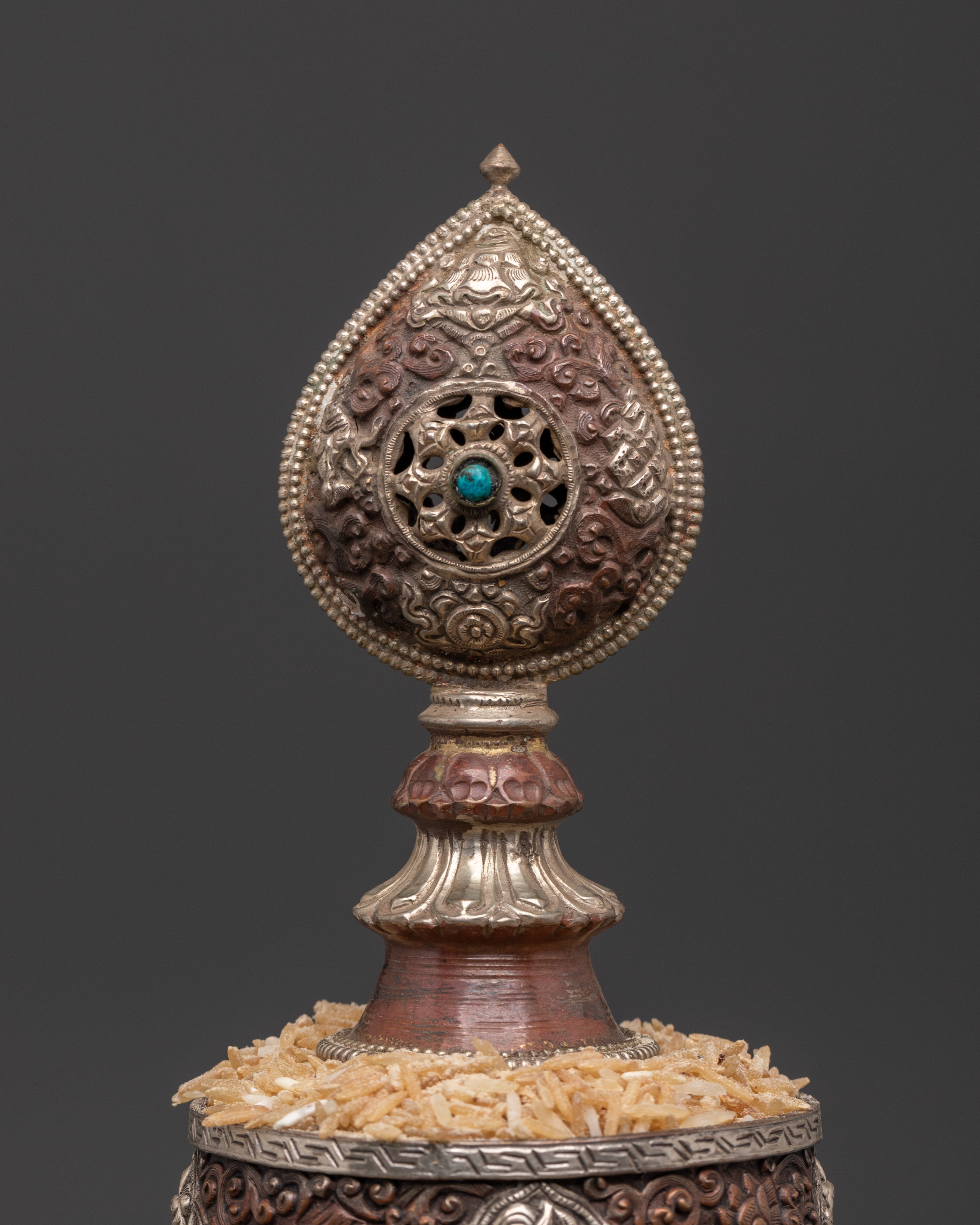 Tibetan Mandala Ritual Set | Handcrafted Oxidized Copper & Silver Plated Design