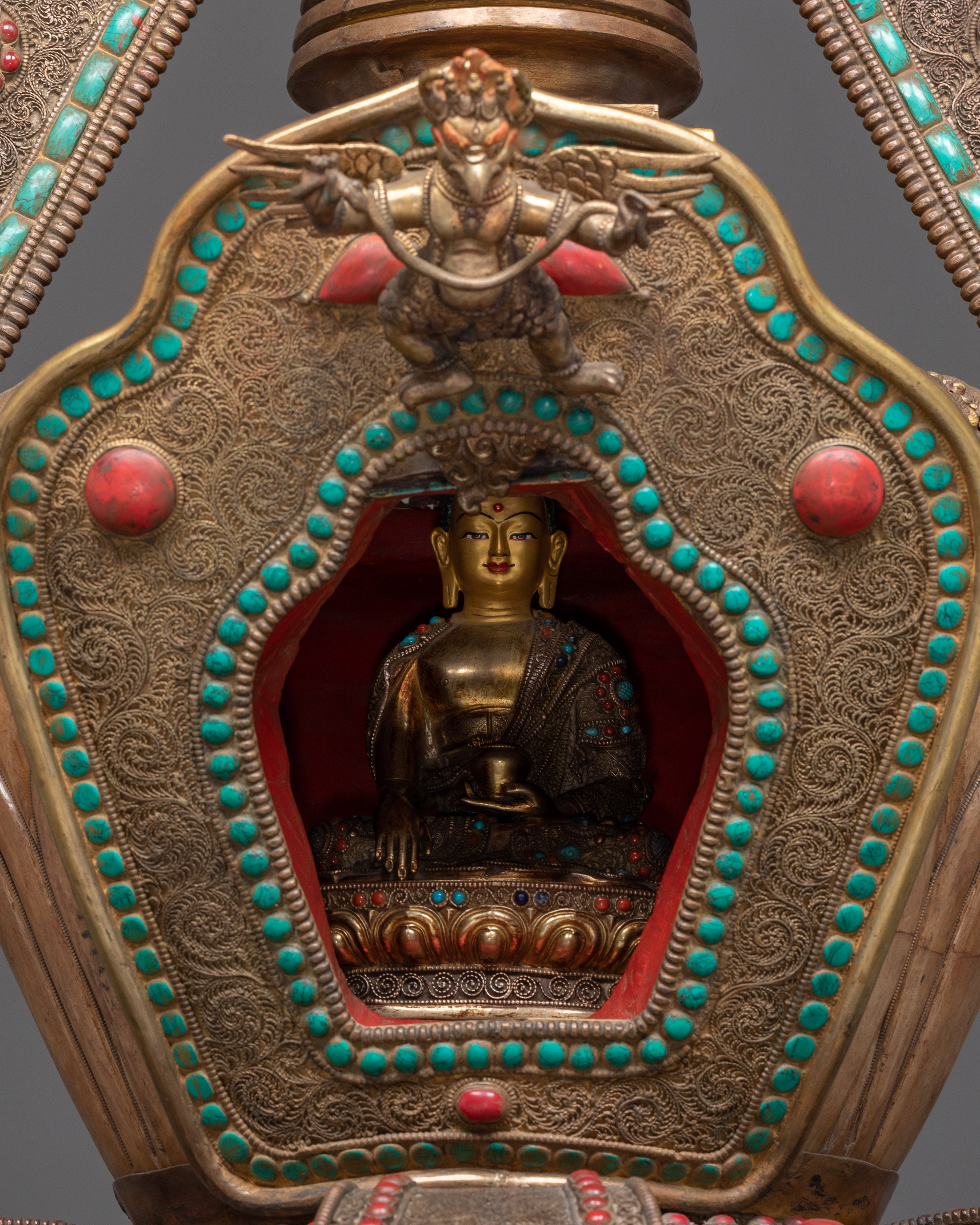 Handcrafted Altar Shrine Stupa | Sacred Offering Piece with Coral & Turquoise