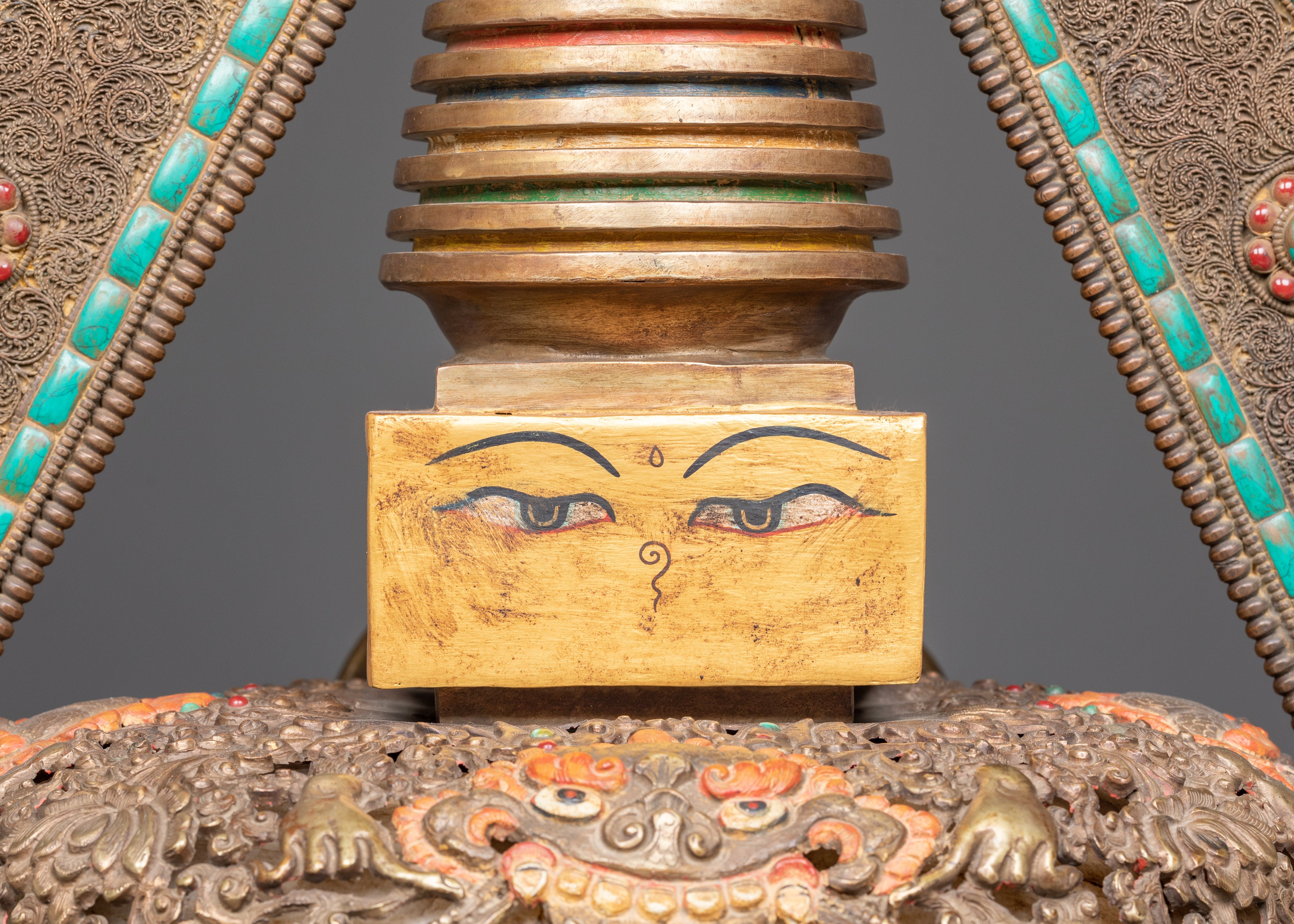 Handcrafted Altar Shrine Stupa | Sacred Offering Piece with Coral & Turquoise