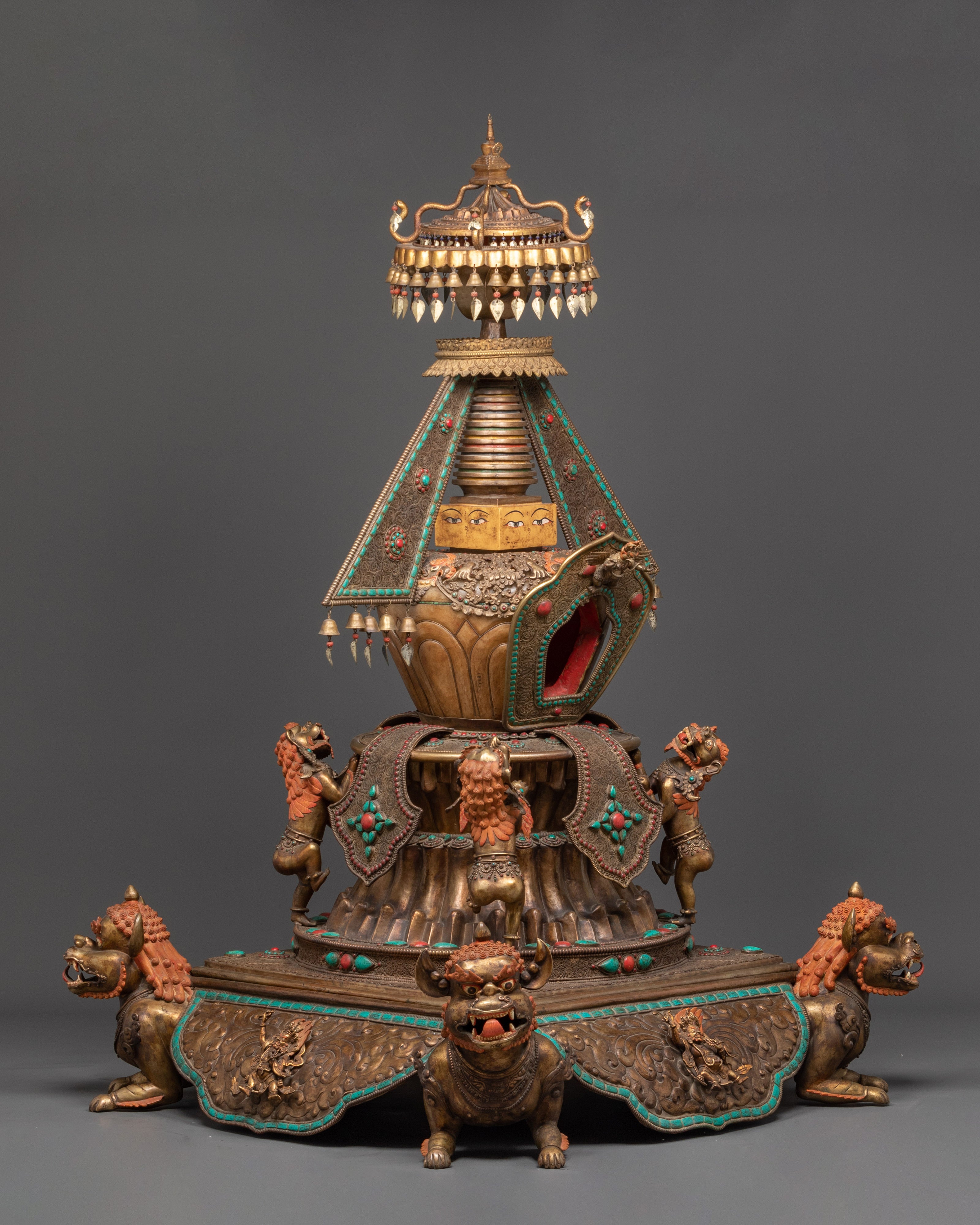 Handcrafted Altar Shrine Stupa | Sacred Offering Piece with Coral & Turquoise