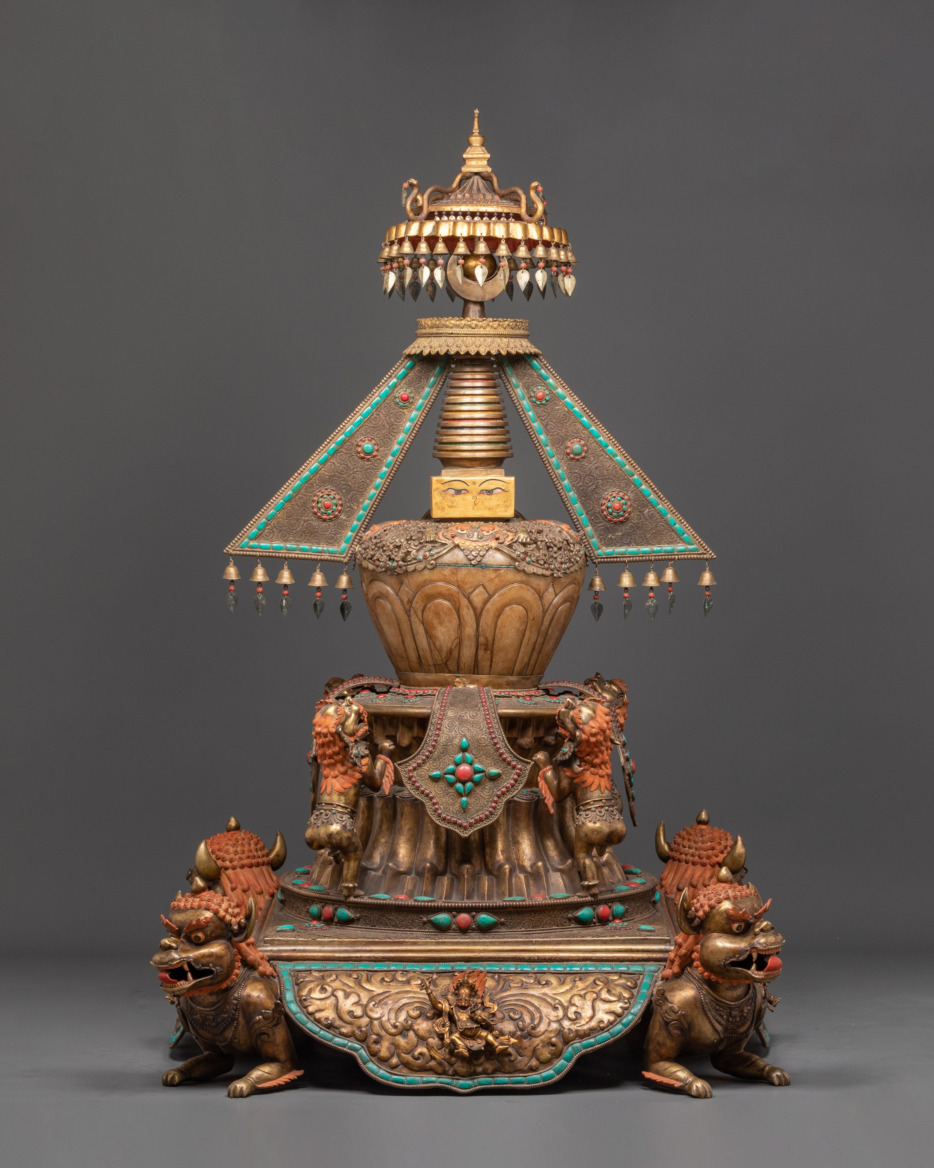 Handcrafted Altar Shrine Stupa | Sacred Offering Piece with Coral & Turquoise