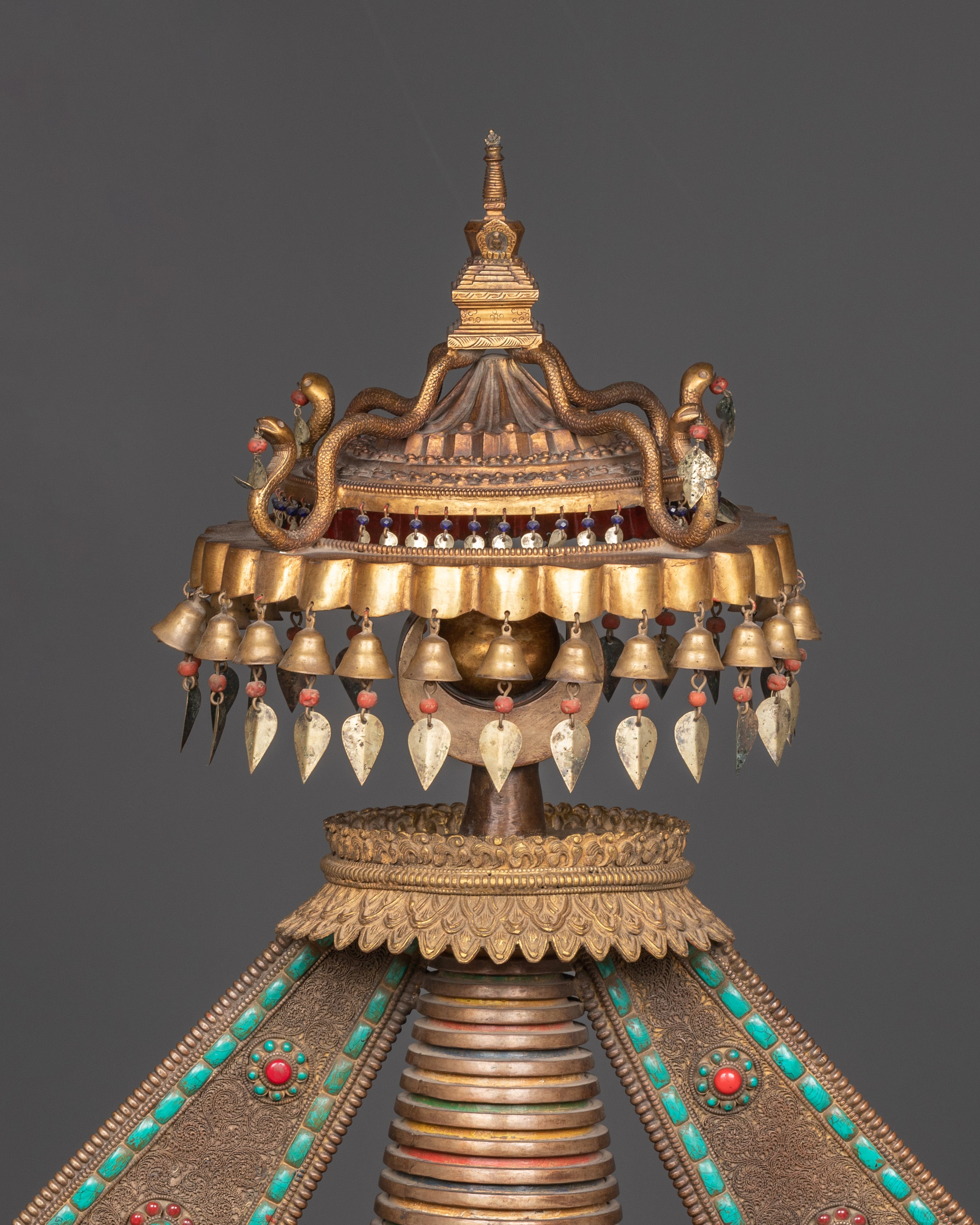 Handcrafted Altar Shrine Stupa | Sacred Offering Piece with Coral & Turquoise