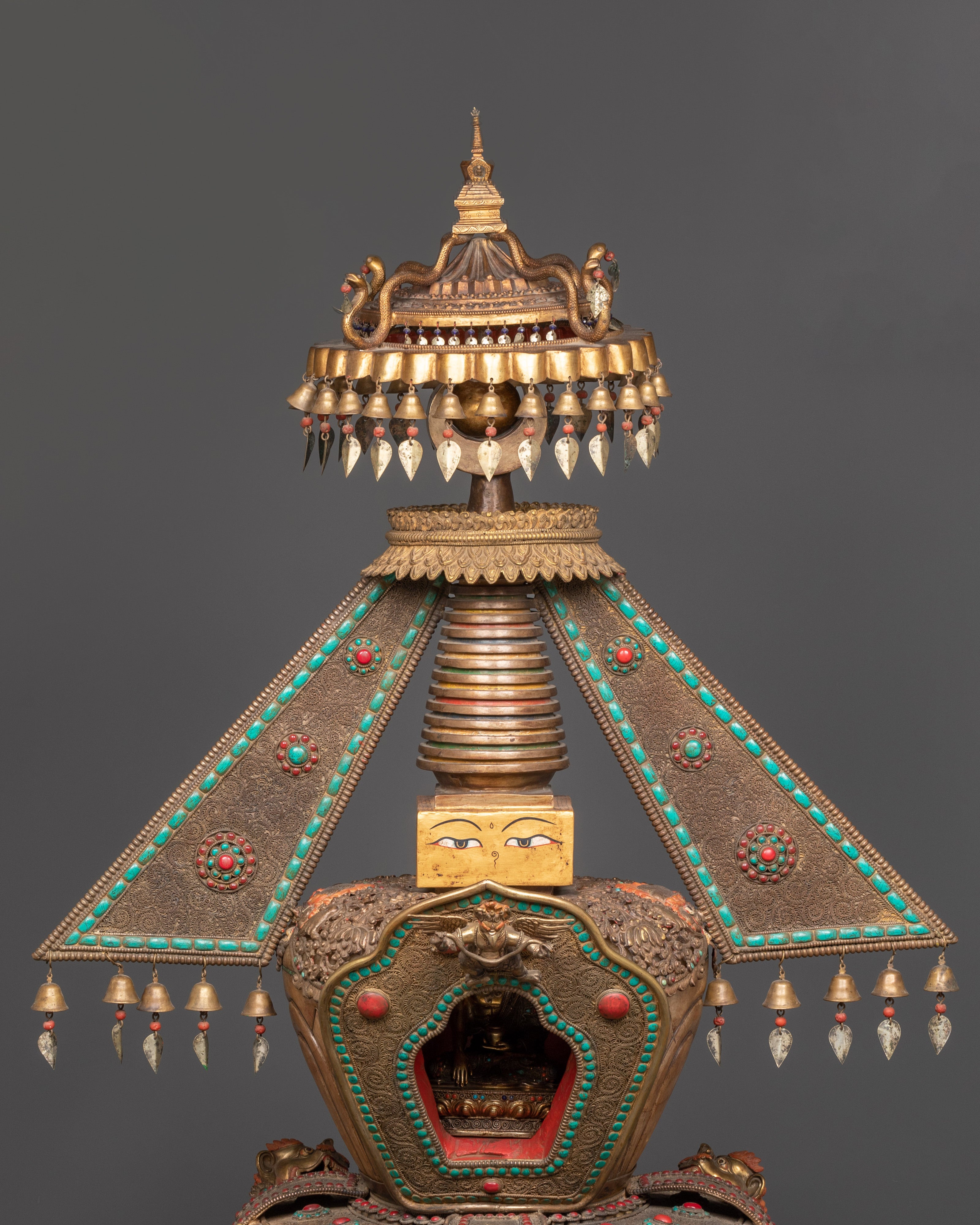 Handcrafted Altar Shrine Stupa | Sacred Offering Piece with Coral & Turquoise