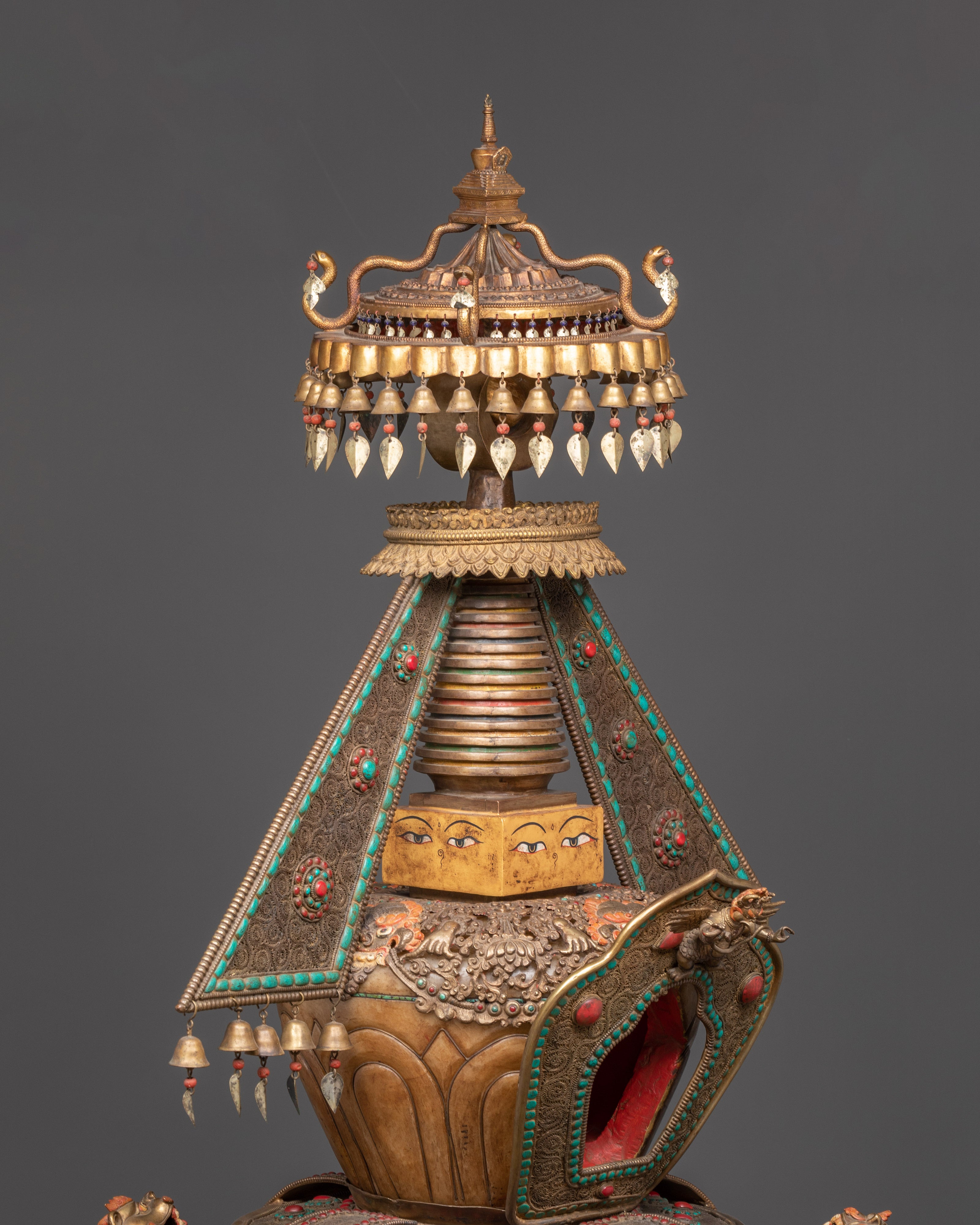 Handcrafted Altar Shrine Stupa | Sacred Offering Piece with Coral & Turquoise
