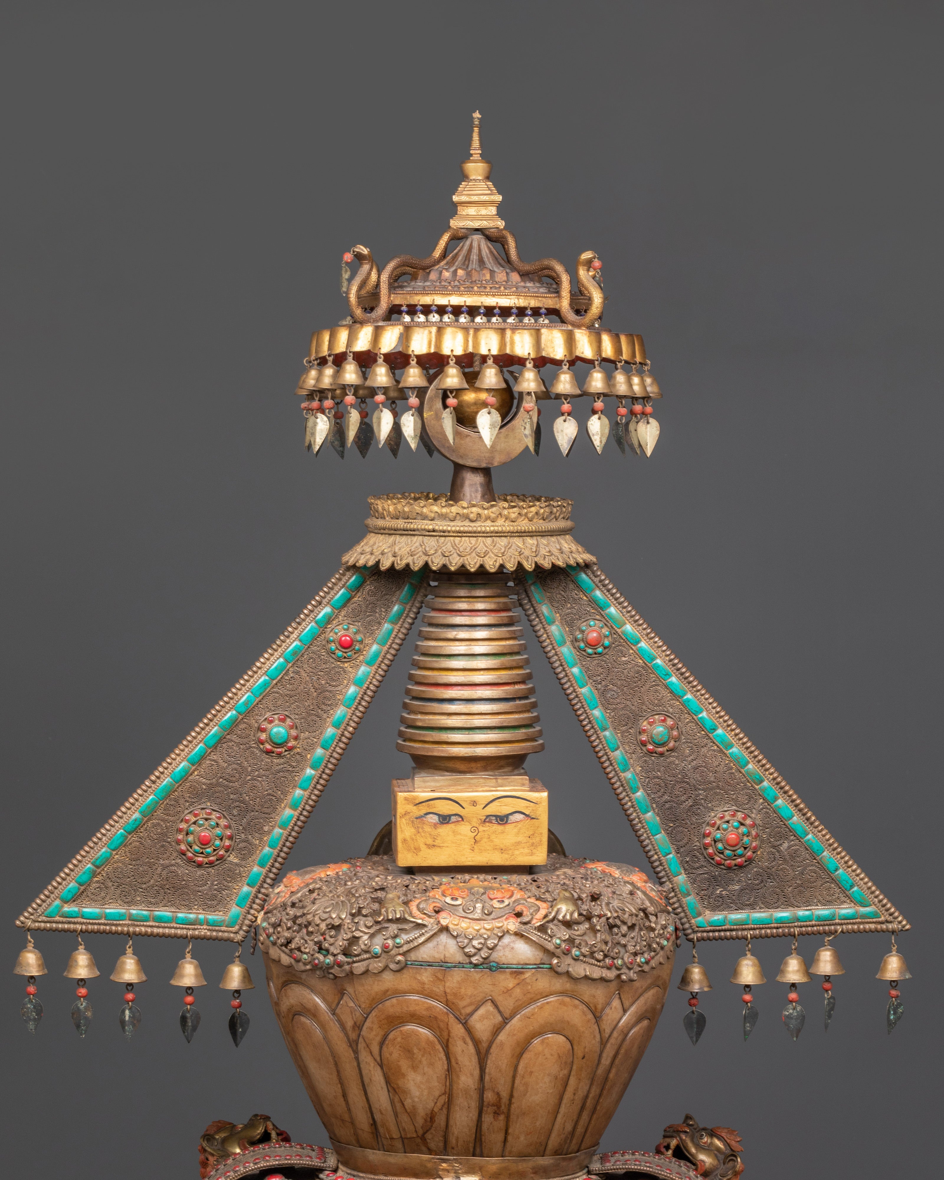 Handcrafted Altar Shrine Stupa | Sacred Offering Piece with Coral & Turquoise