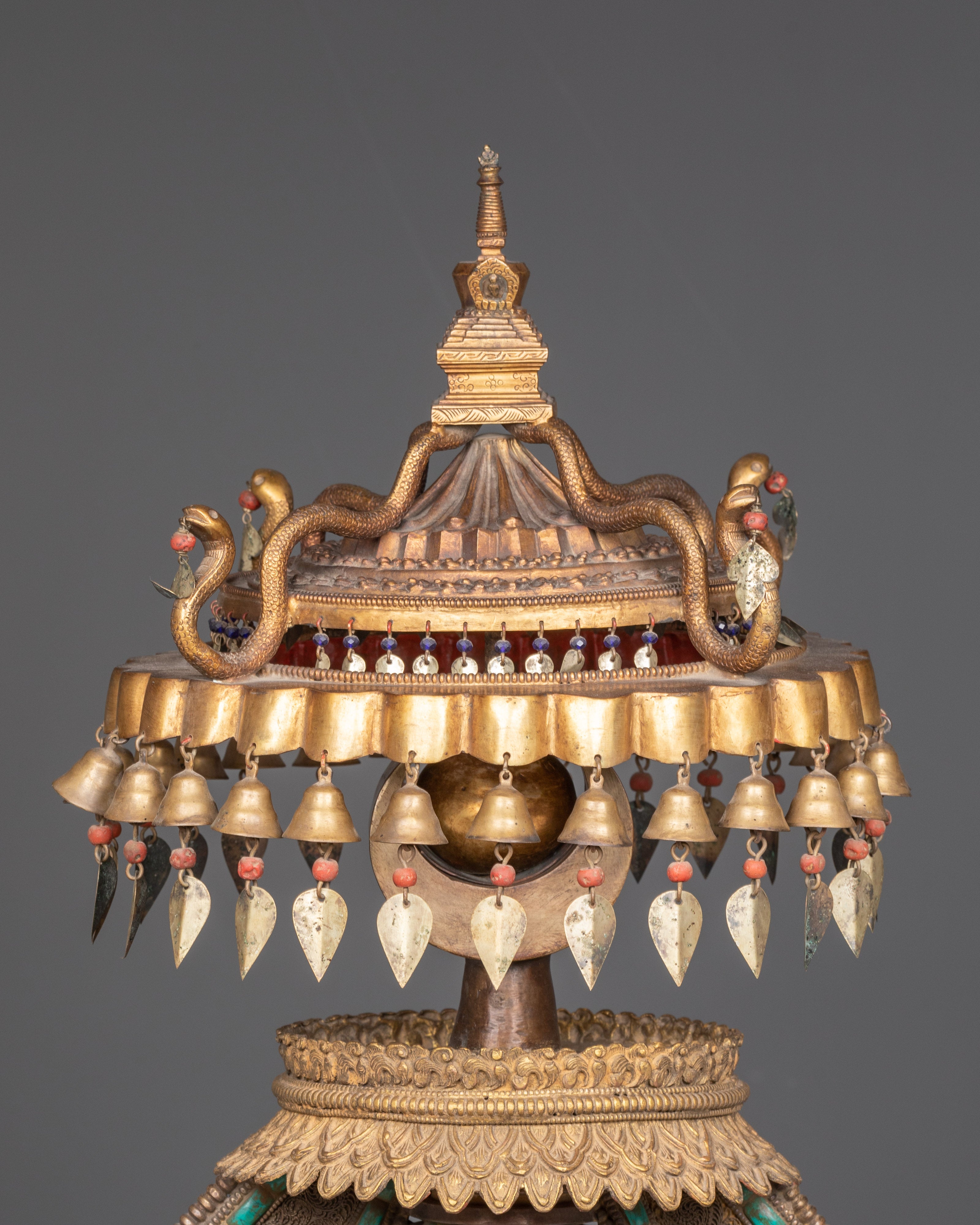 Handcrafted Altar Shrine Stupa | Sacred Offering Piece with Coral & Turquoise