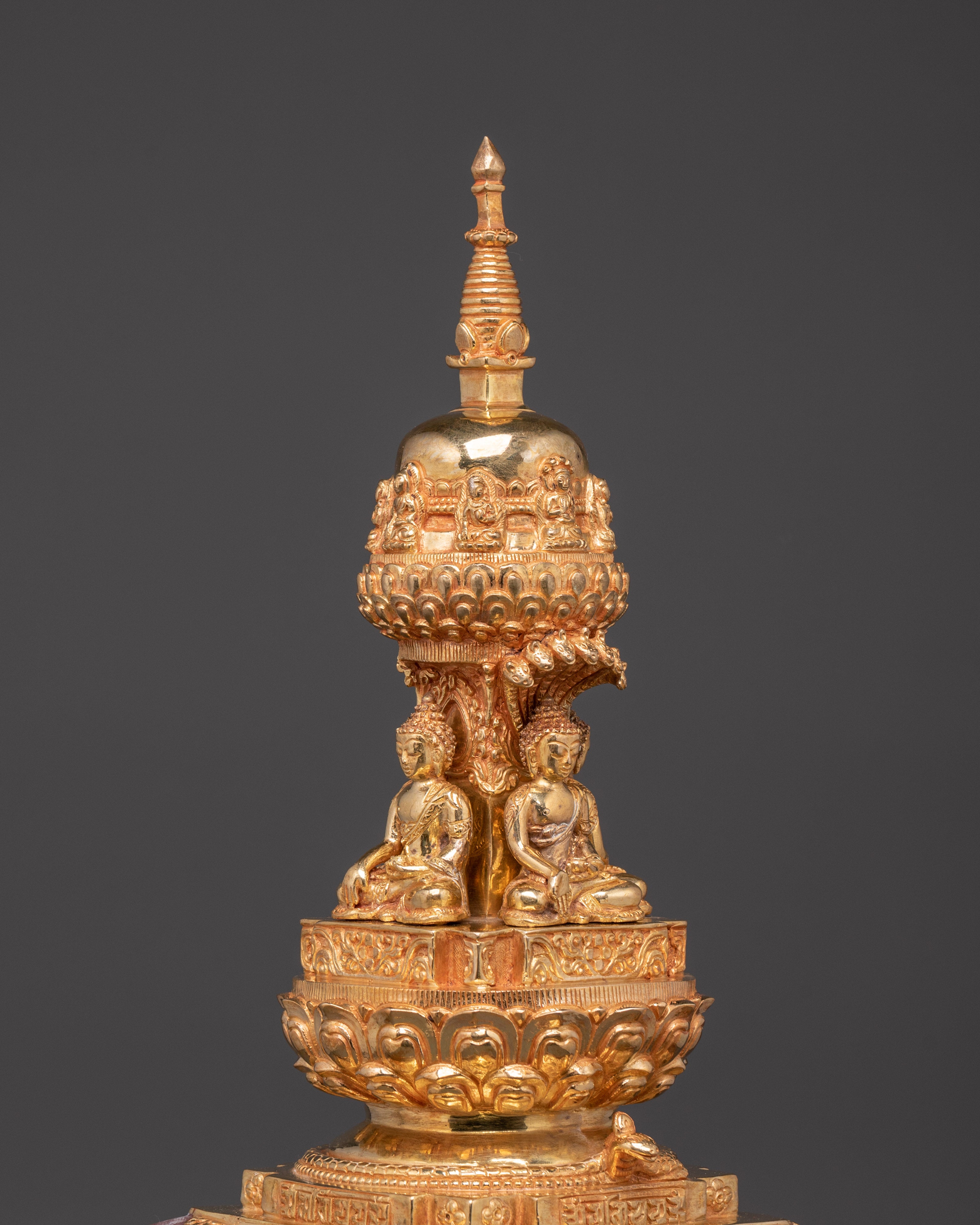 Handcrafted Tibetan Stupa Artifact | Gold Gilded Buddhist Shrine