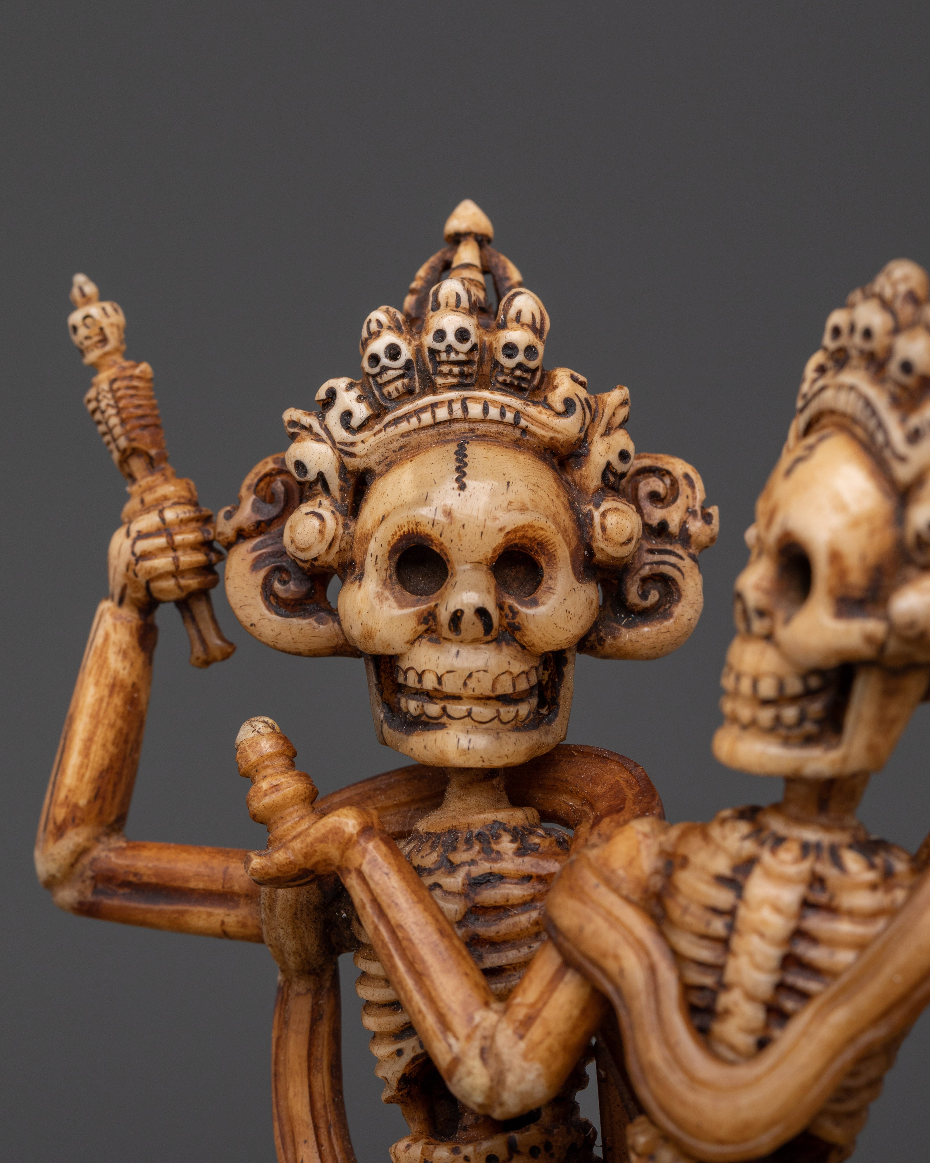 Handcrafted Chitipati Buddhist Protector | Sculpture with Flames & Skull