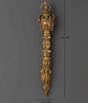 Tibetan Handcrafted Phurba Dagger | Gold-Plated Copper Ritual Dagger