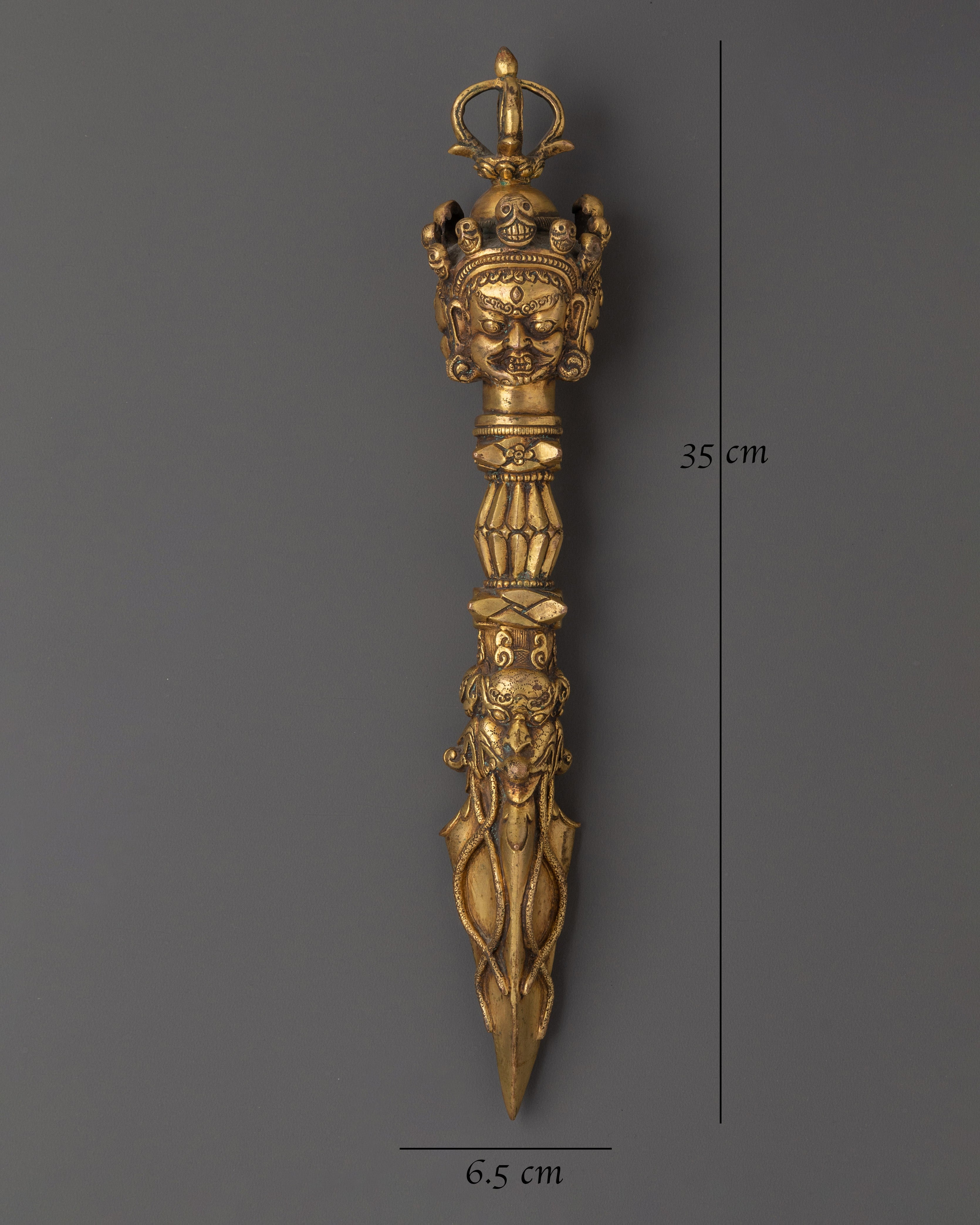 Tibetan Handcrafted Phurba Dagger | Gold-Plated Copper Ritual Dagger