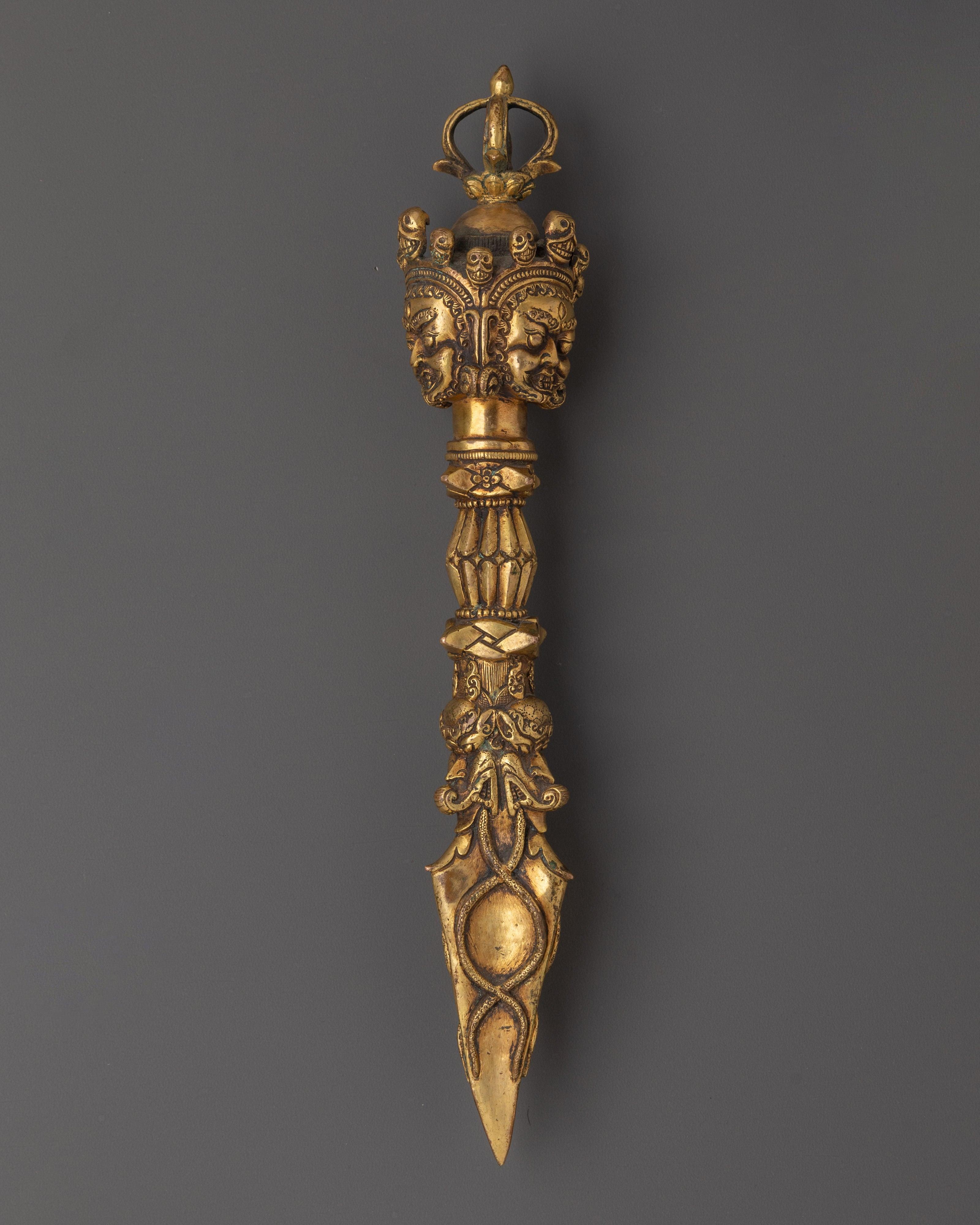 Tibetan Handcrafted Phurba Dagger | Gold-Plated Copper Ritual Dagger