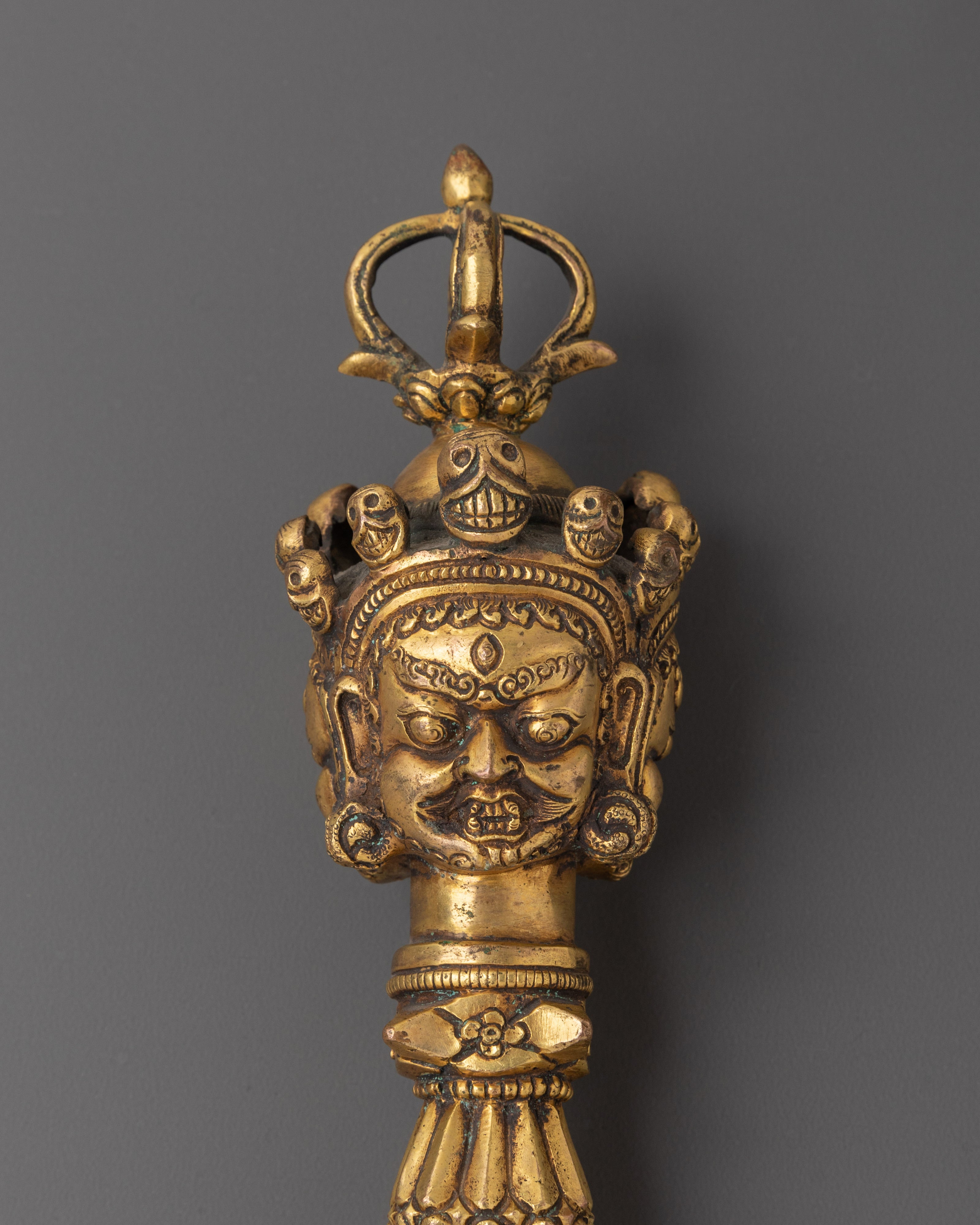Tibetan Handcrafted Phurba Dagger | Gold-Plated Copper Ritual Dagger