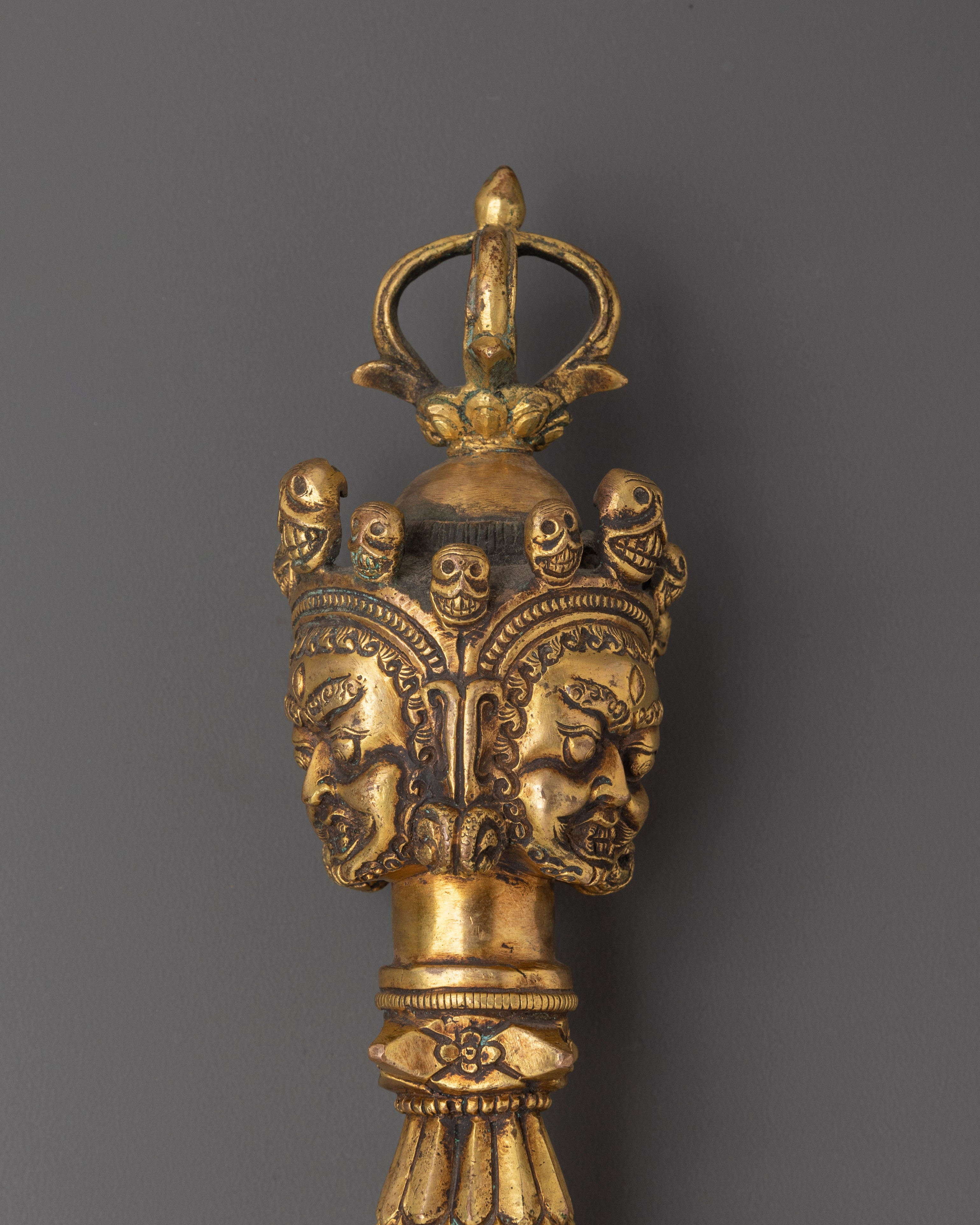 Tibetan Handcrafted Phurba Dagger | Gold-Plated Copper Ritual Dagger