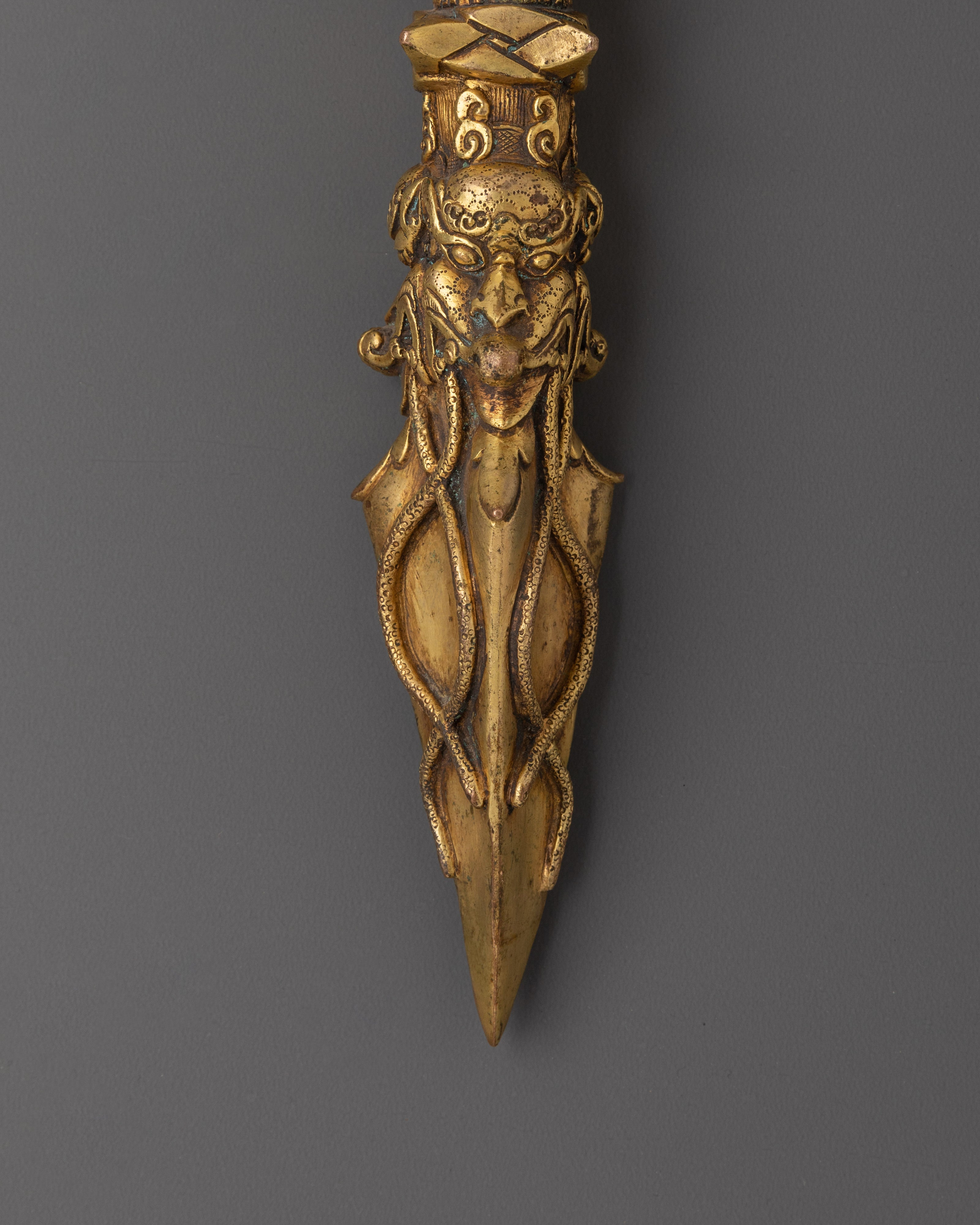 Tibetan Handcrafted Phurba Dagger | Gold-Plated Copper Ritual Dagger