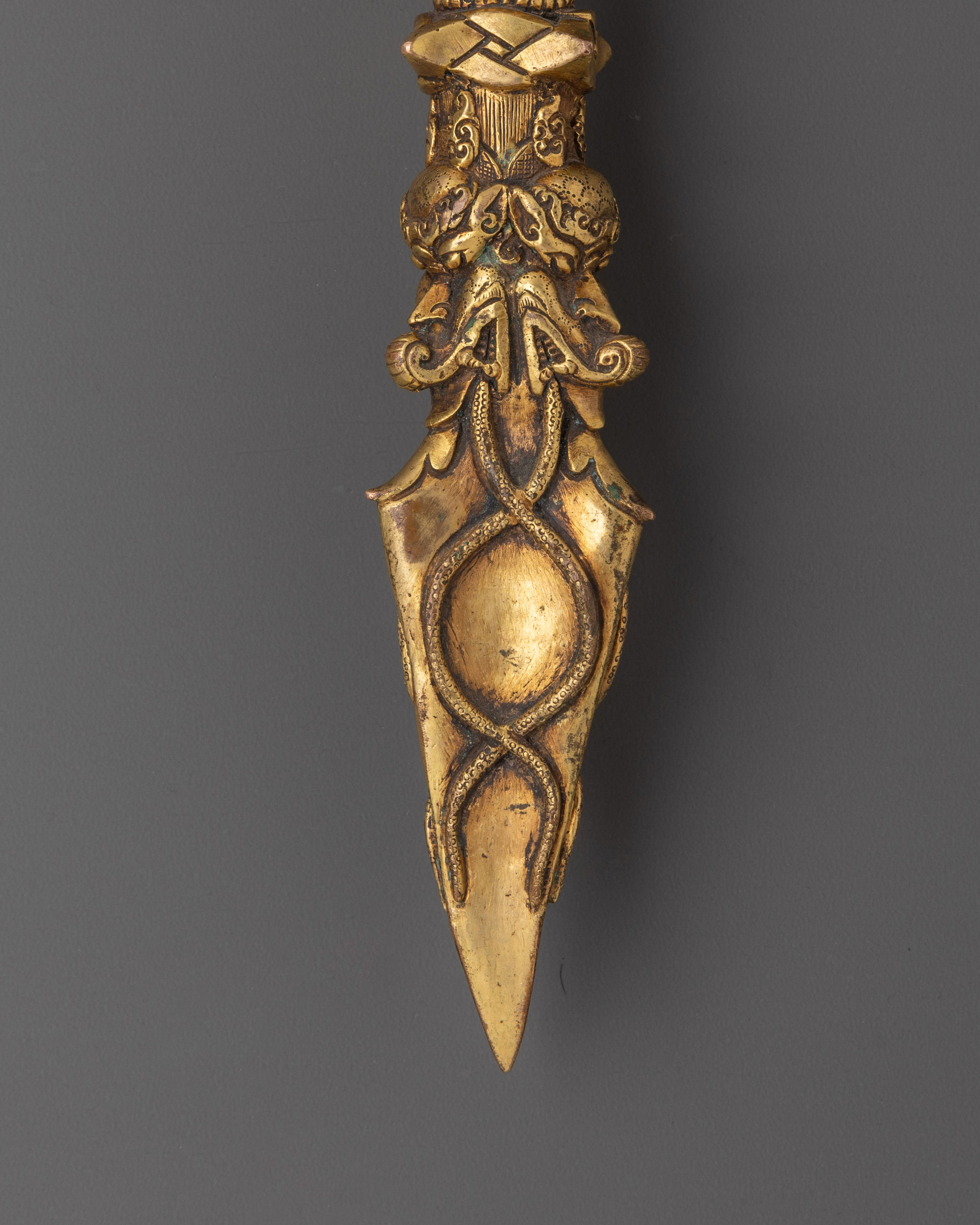 Tibetan Handcrafted Phurba Dagger | Gold-Plated Copper Ritual Dagger