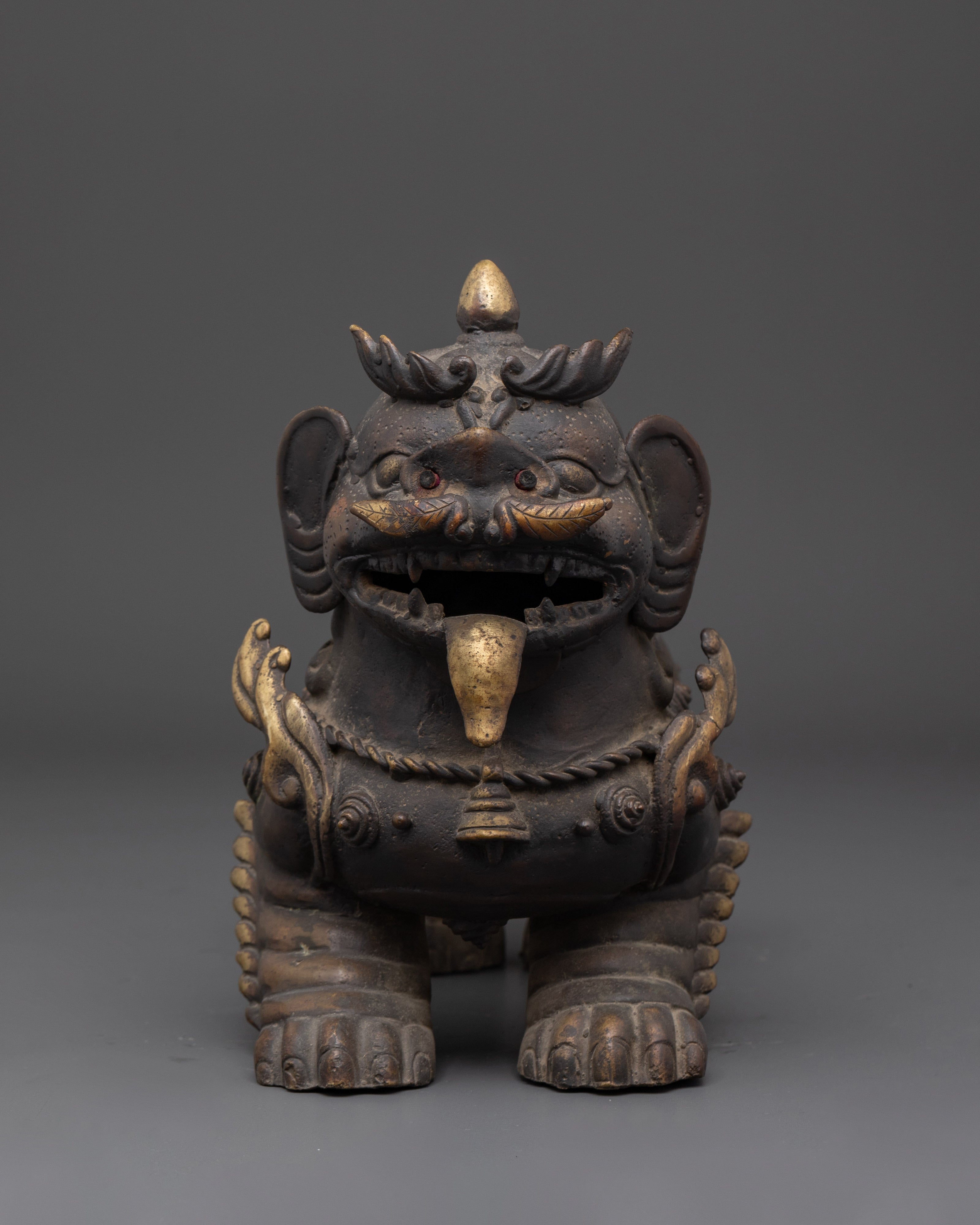 Himalayan Guardian Lion Sculptures Set | Sacred Bronze Protector Pair