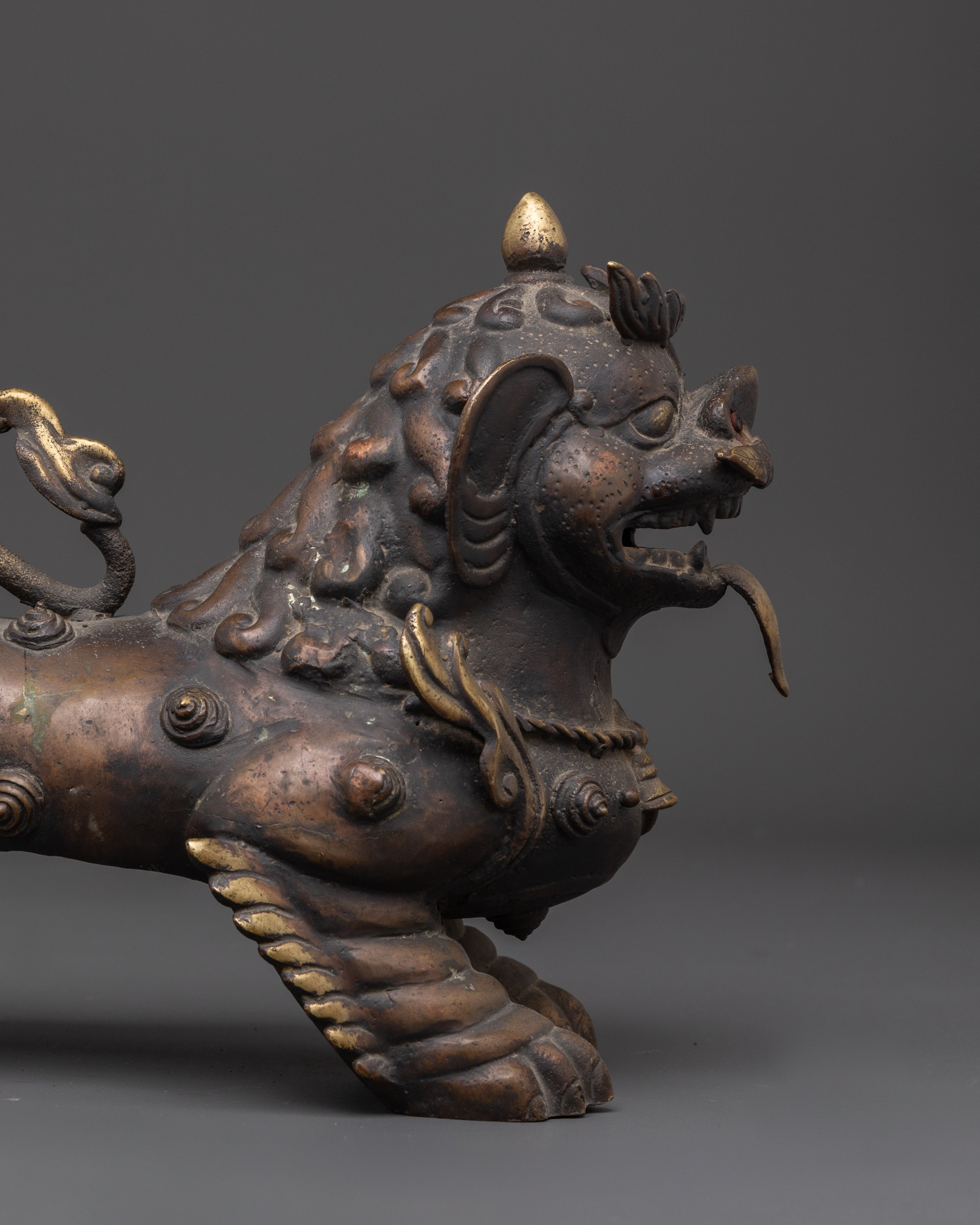 Himalayan Guardian Lion Sculptures Set | Sacred Bronze Protector Pair
