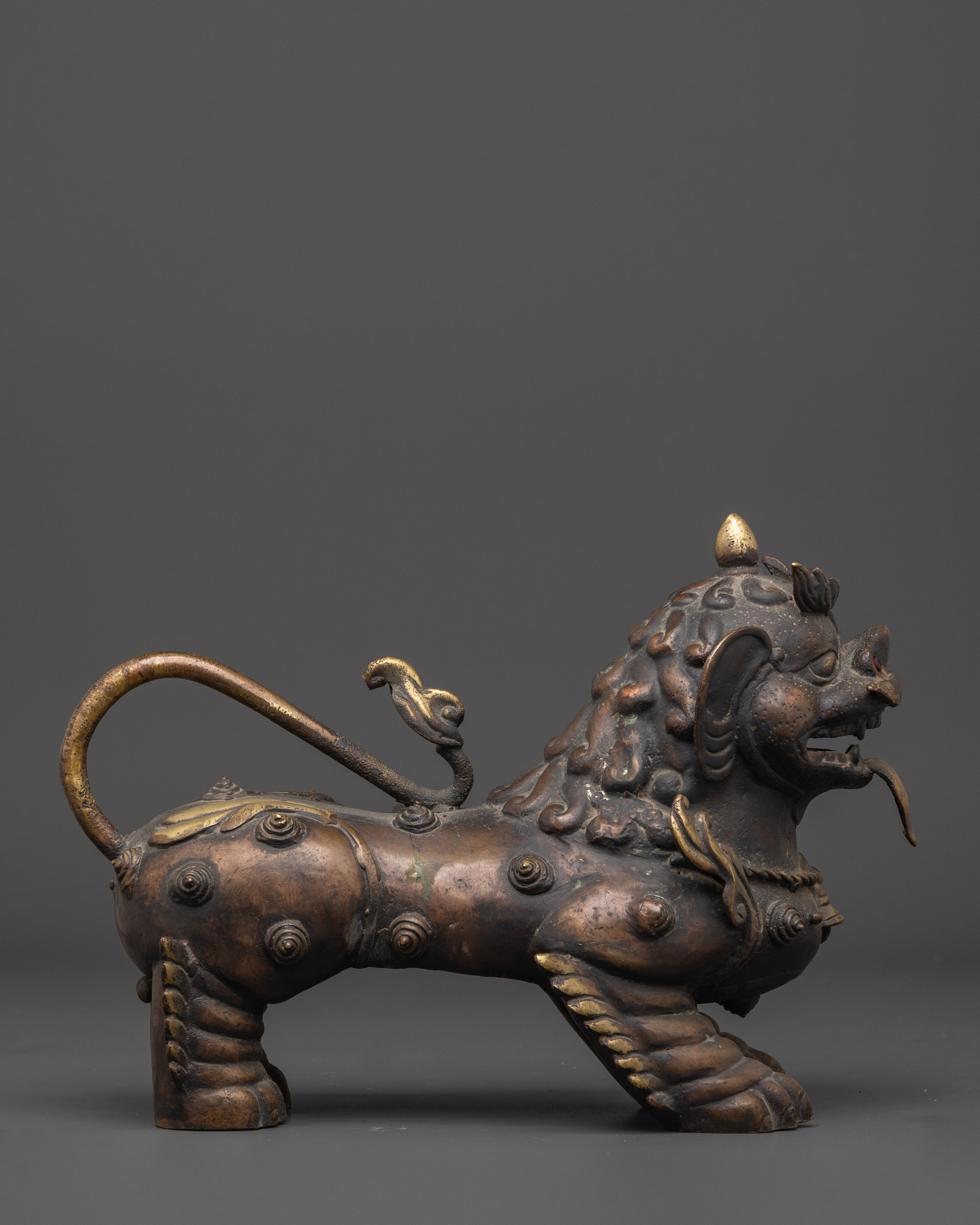 Himalayan Guardian Lion Sculptures Set | Sacred Bronze Protector Pair