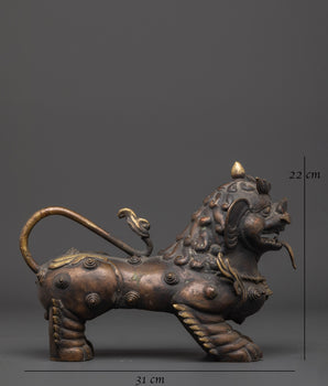 Himalayan Guardian Lion Sculptures Set | Sacred Bronze Protector Pair