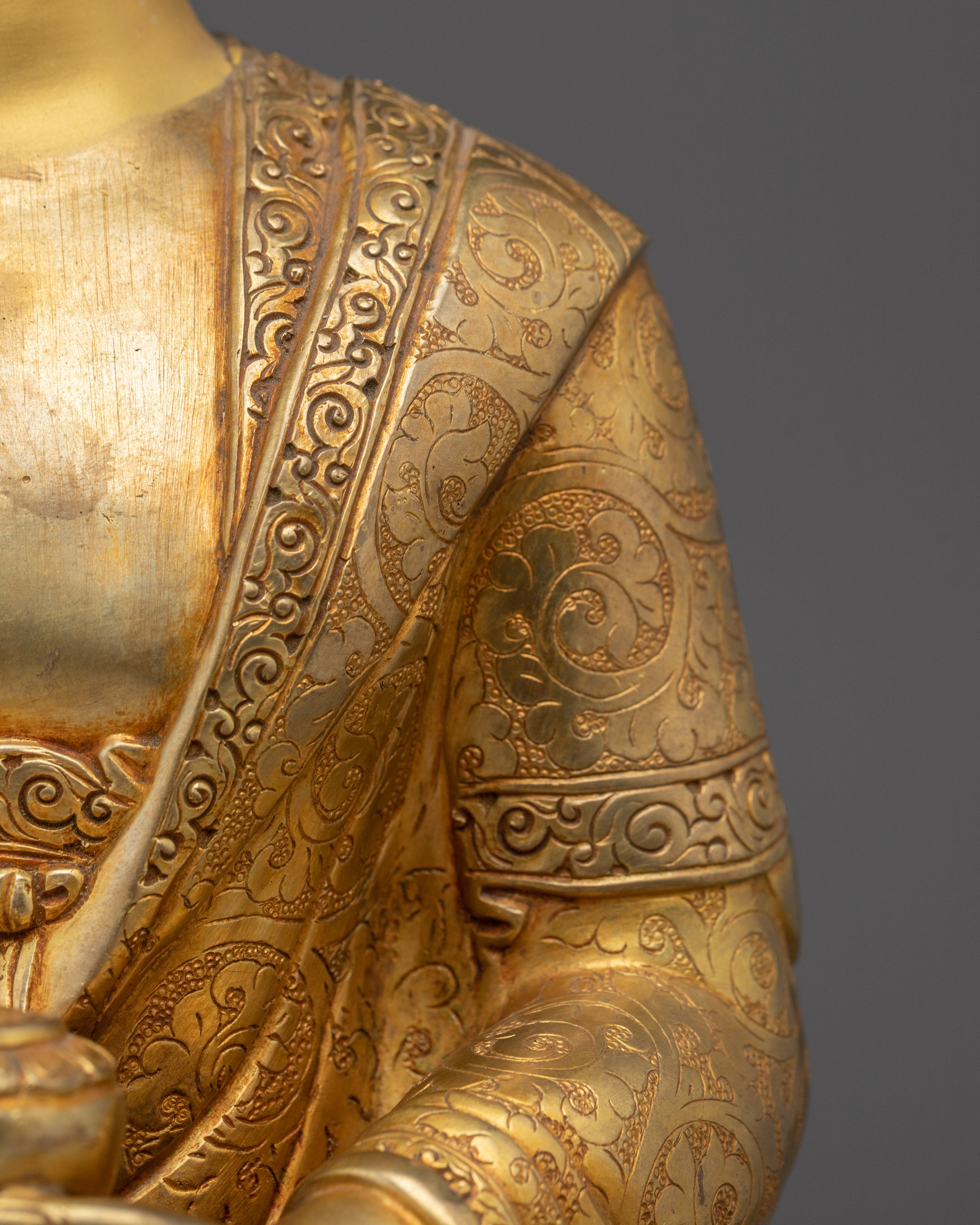Copper Shakyamuni Buddha in Bhumisparsha Mudra | Fire Gold Plated