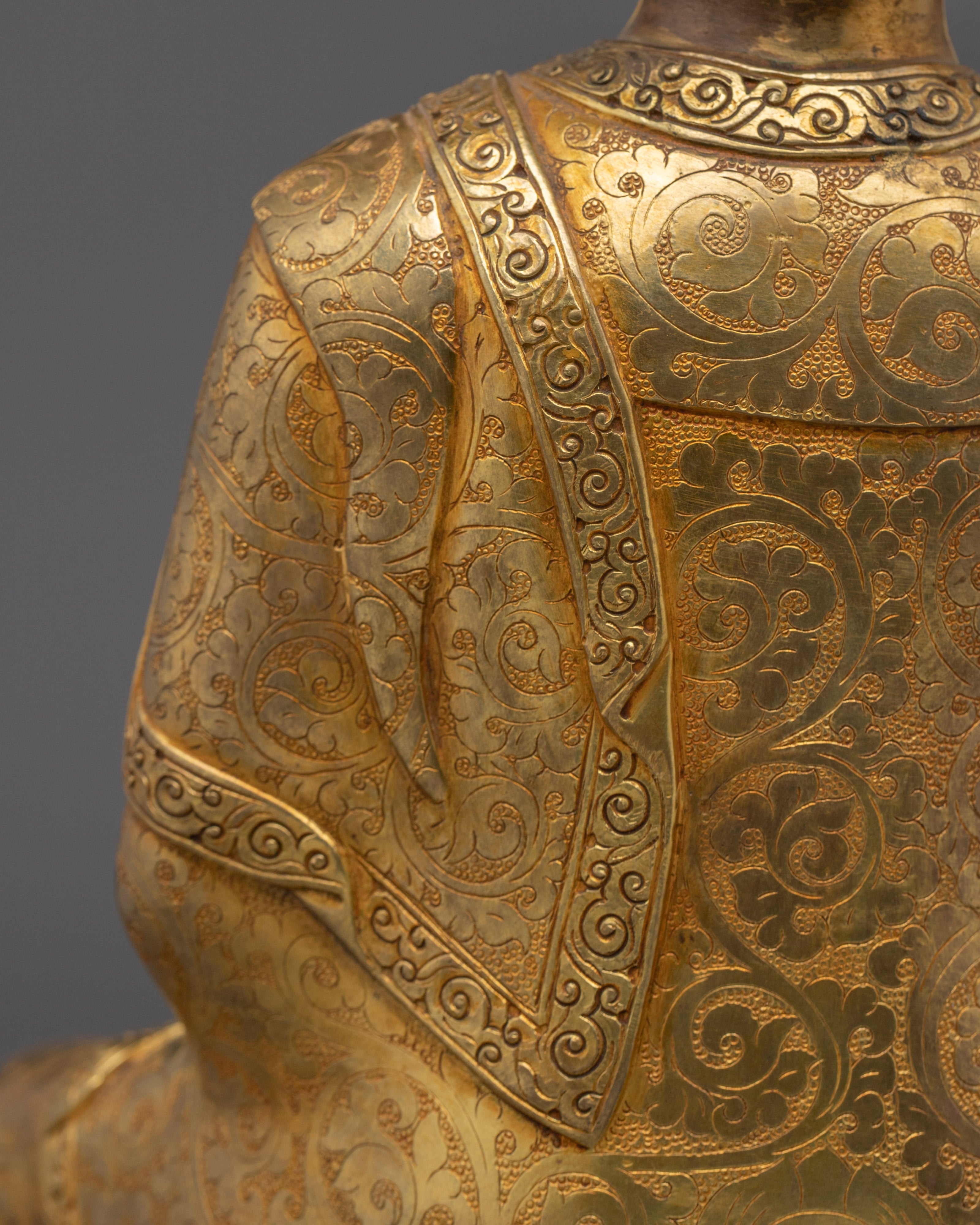 Copper Shakyamuni Buddha in Bhumisparsha Mudra | Fire Gold Plated