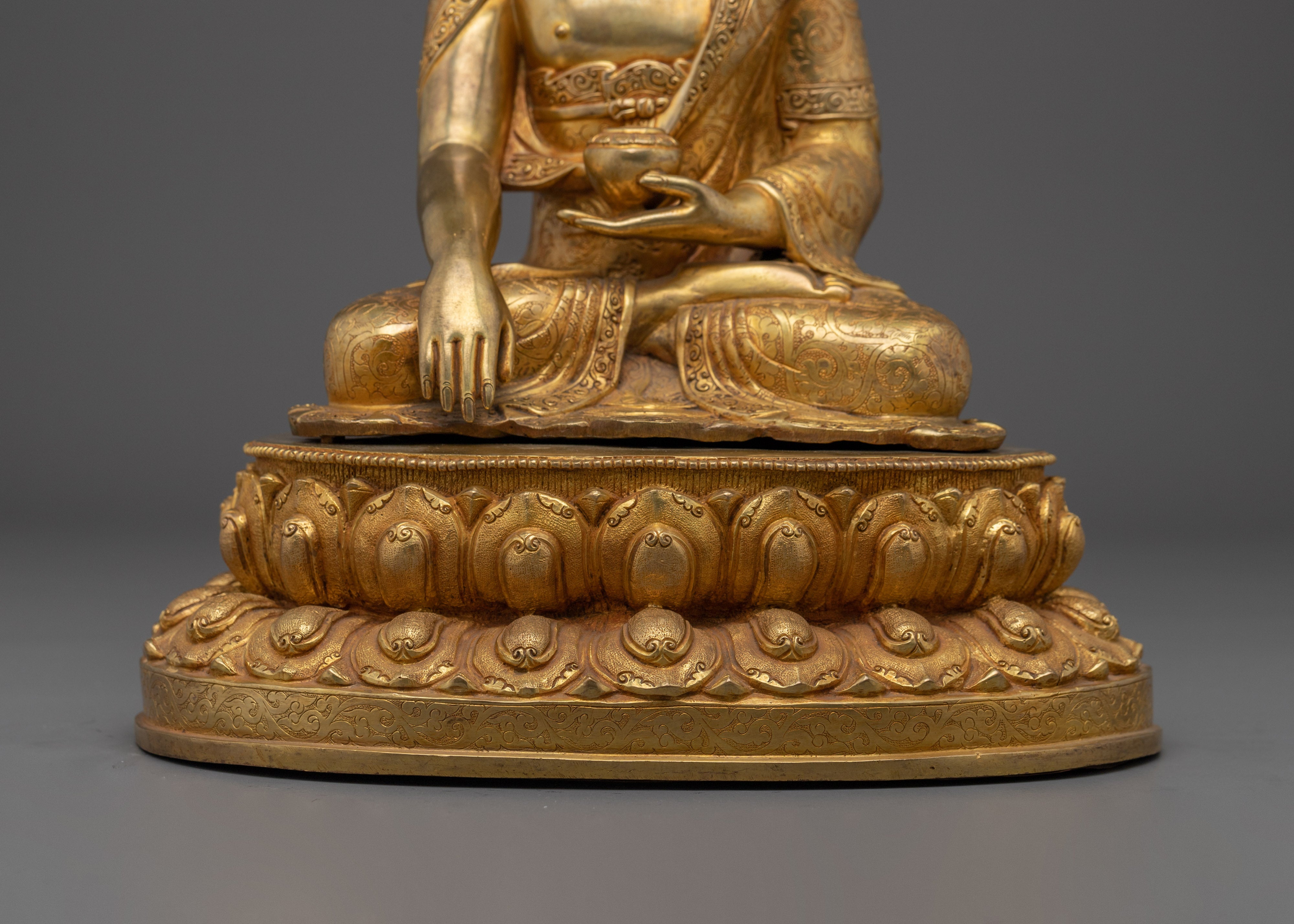 Copper Shakyamuni Buddha in Bhumisparsha Mudra | Fire Gold Plated