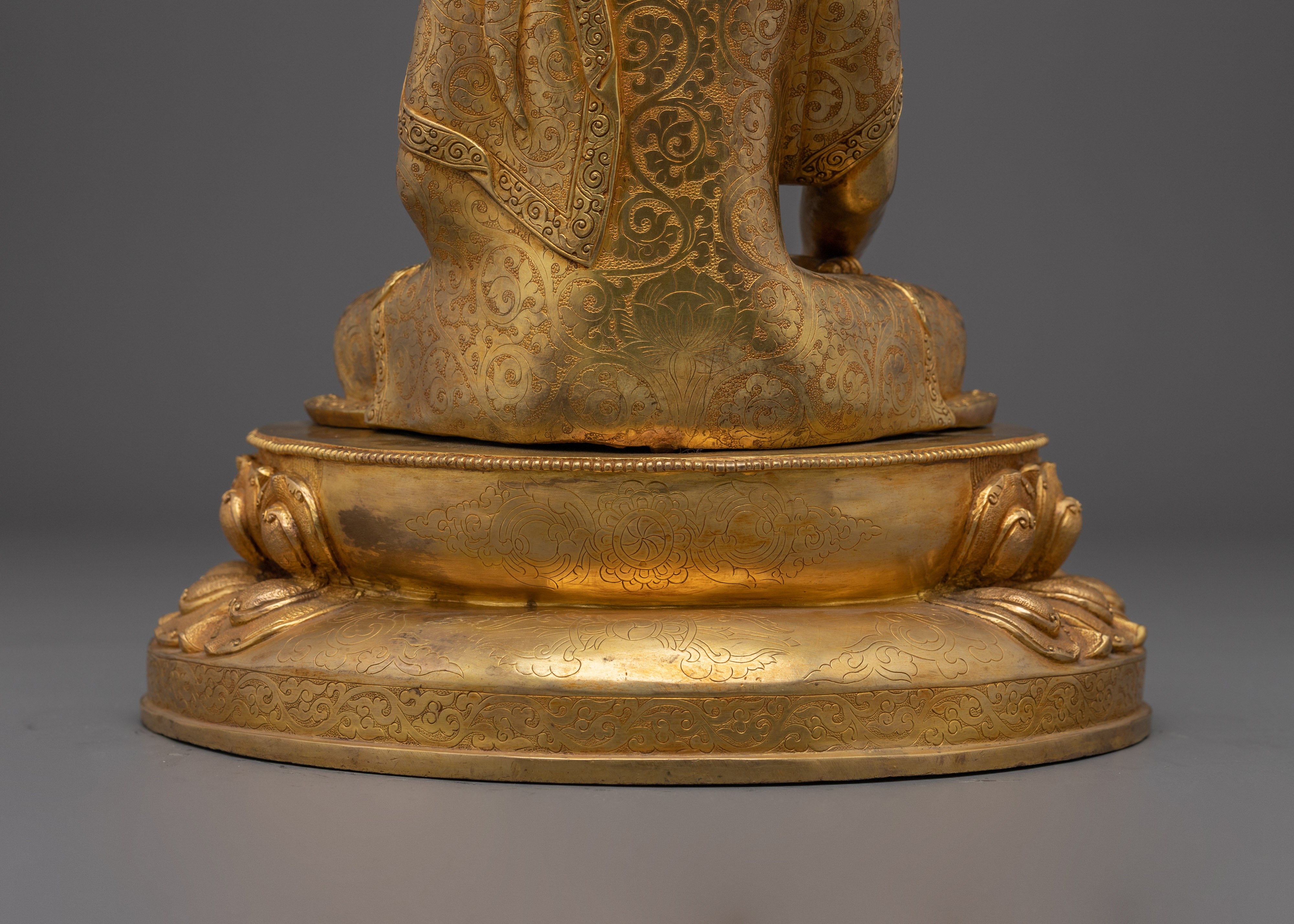 Copper Shakyamuni Buddha in Bhumisparsha Mudra | Fire Gold Plated