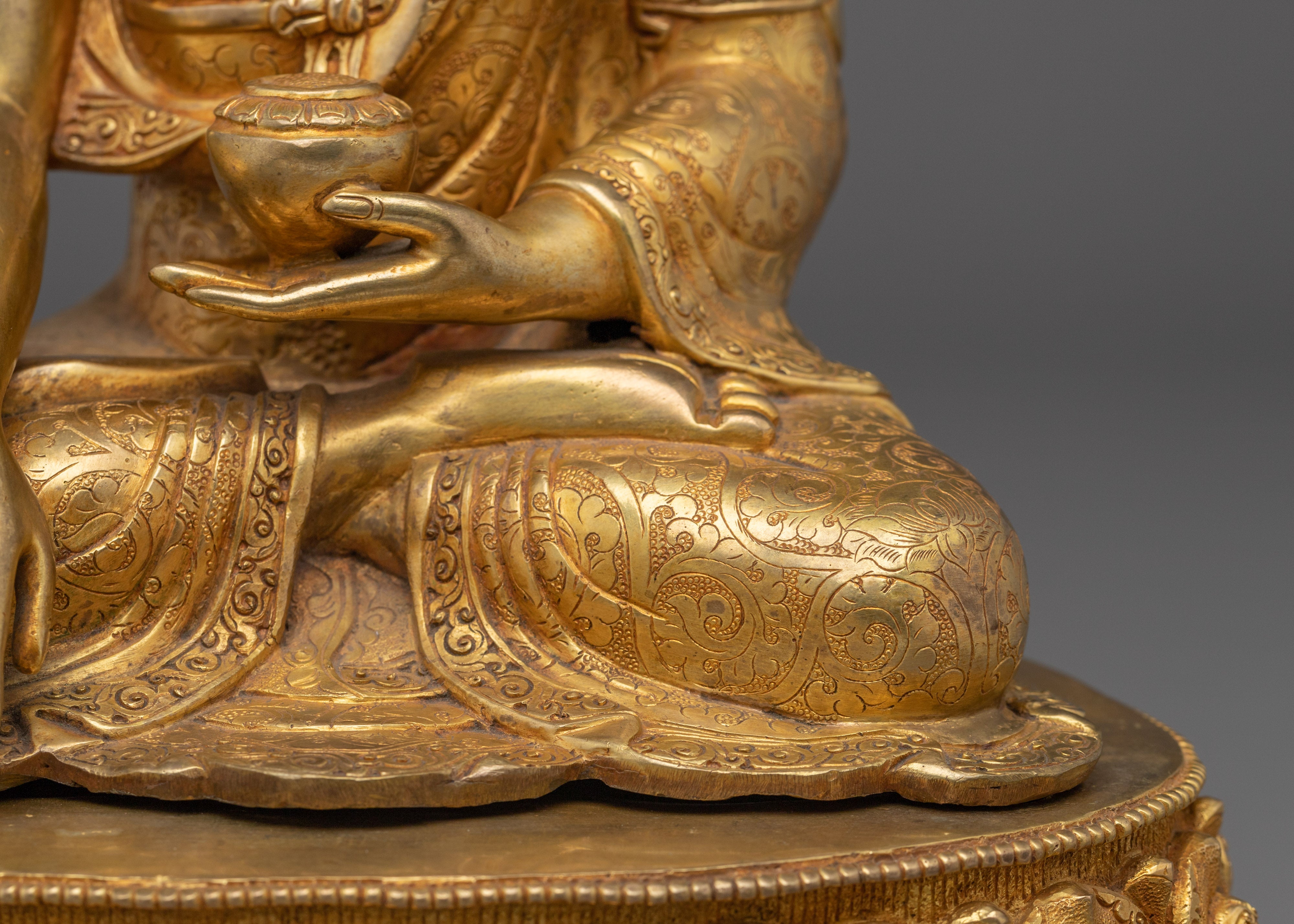Copper Shakyamuni Buddha in Bhumisparsha Mudra | Fire Gold Plated