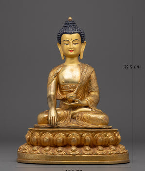 Copper Shakyamuni Buddha in Bhumisparsha Murda | Fire Gold Plated