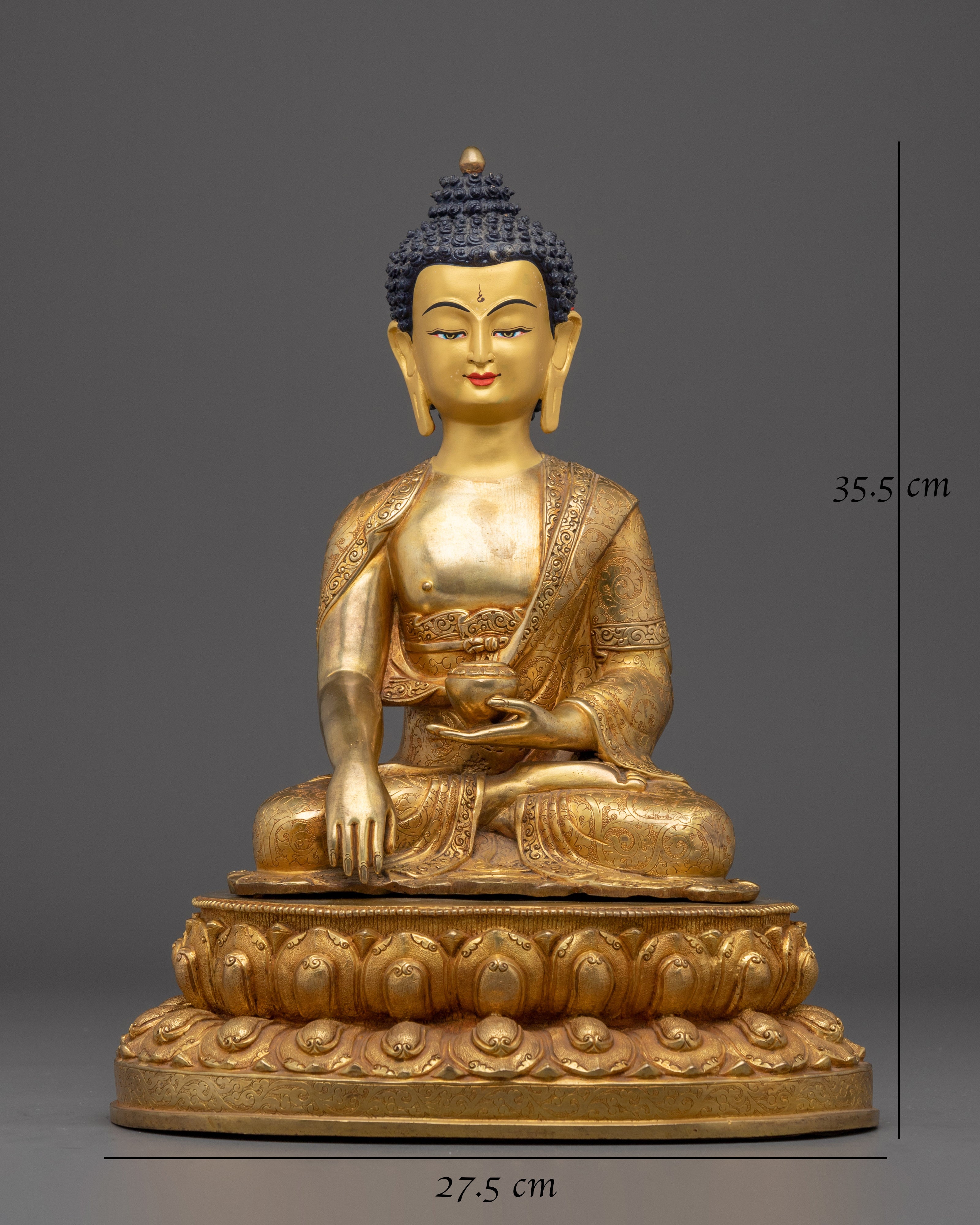 Copper Shakyamuni Buddha in Bhumisparsha Mudra | Fire Gold Plated