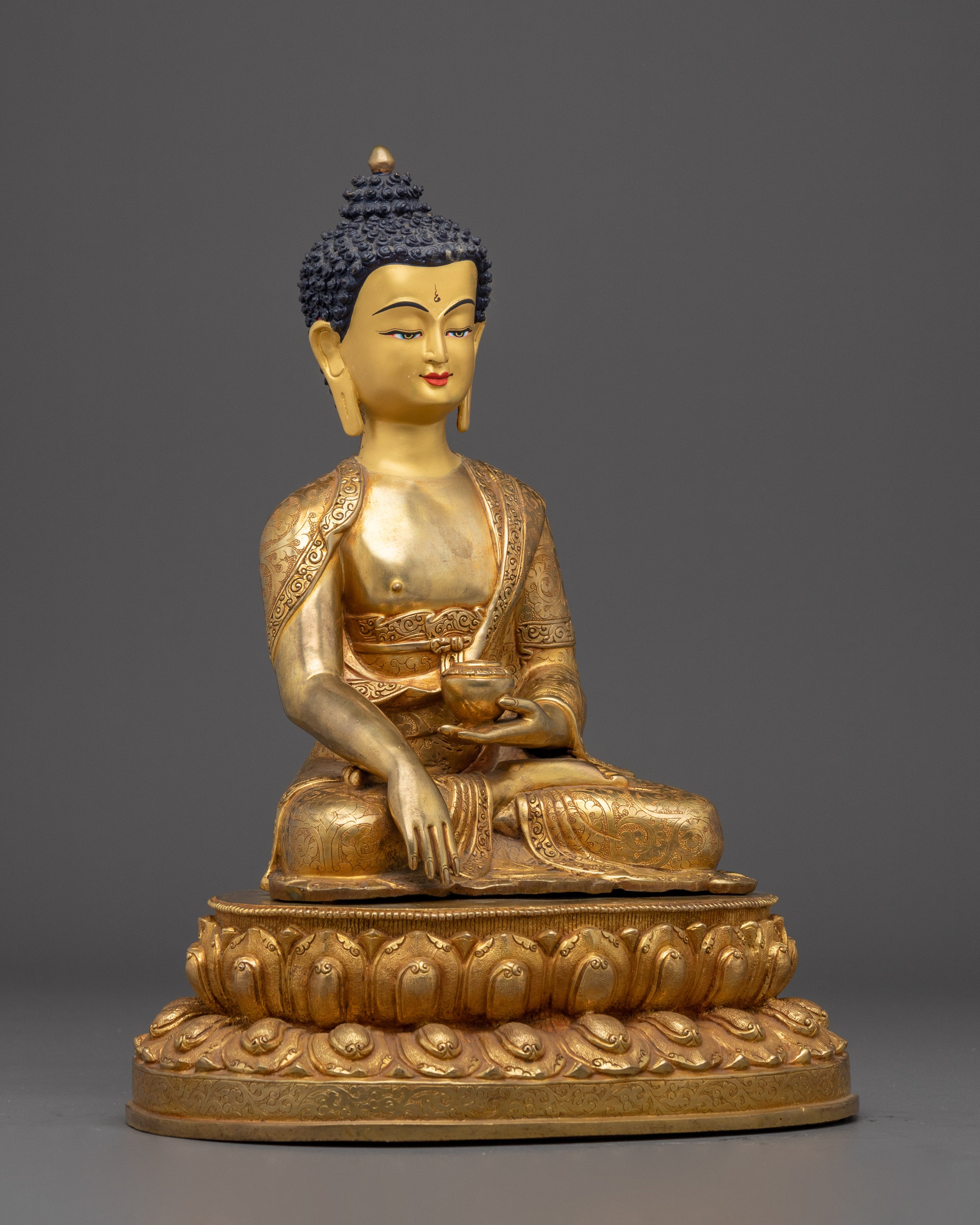 Copper Shakyamuni Buddha in Bhumisparsha Mudra | Fire Gold Plated