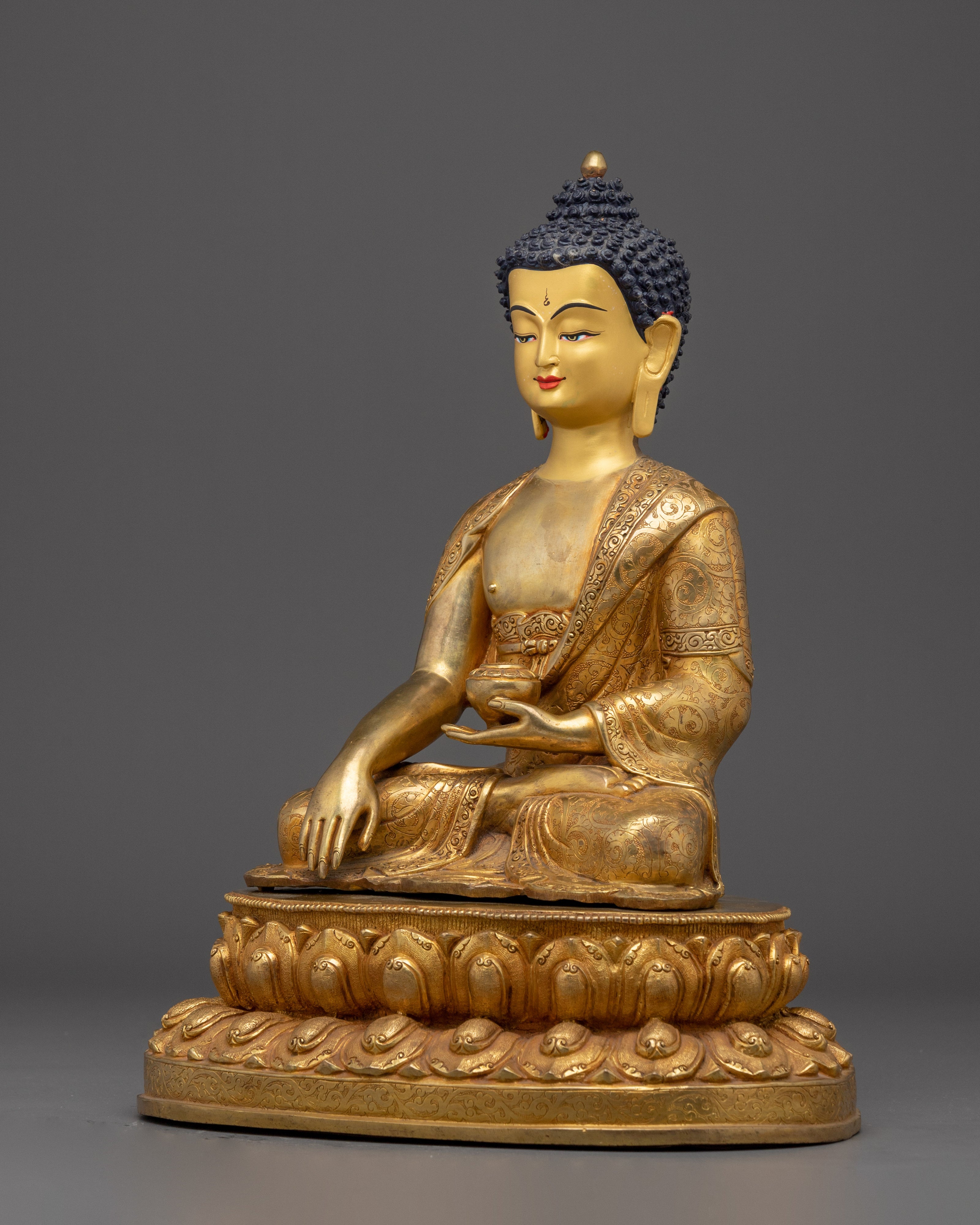 Copper Shakyamuni Buddha in Bhumisparsha Mudra | Fire Gold Plated