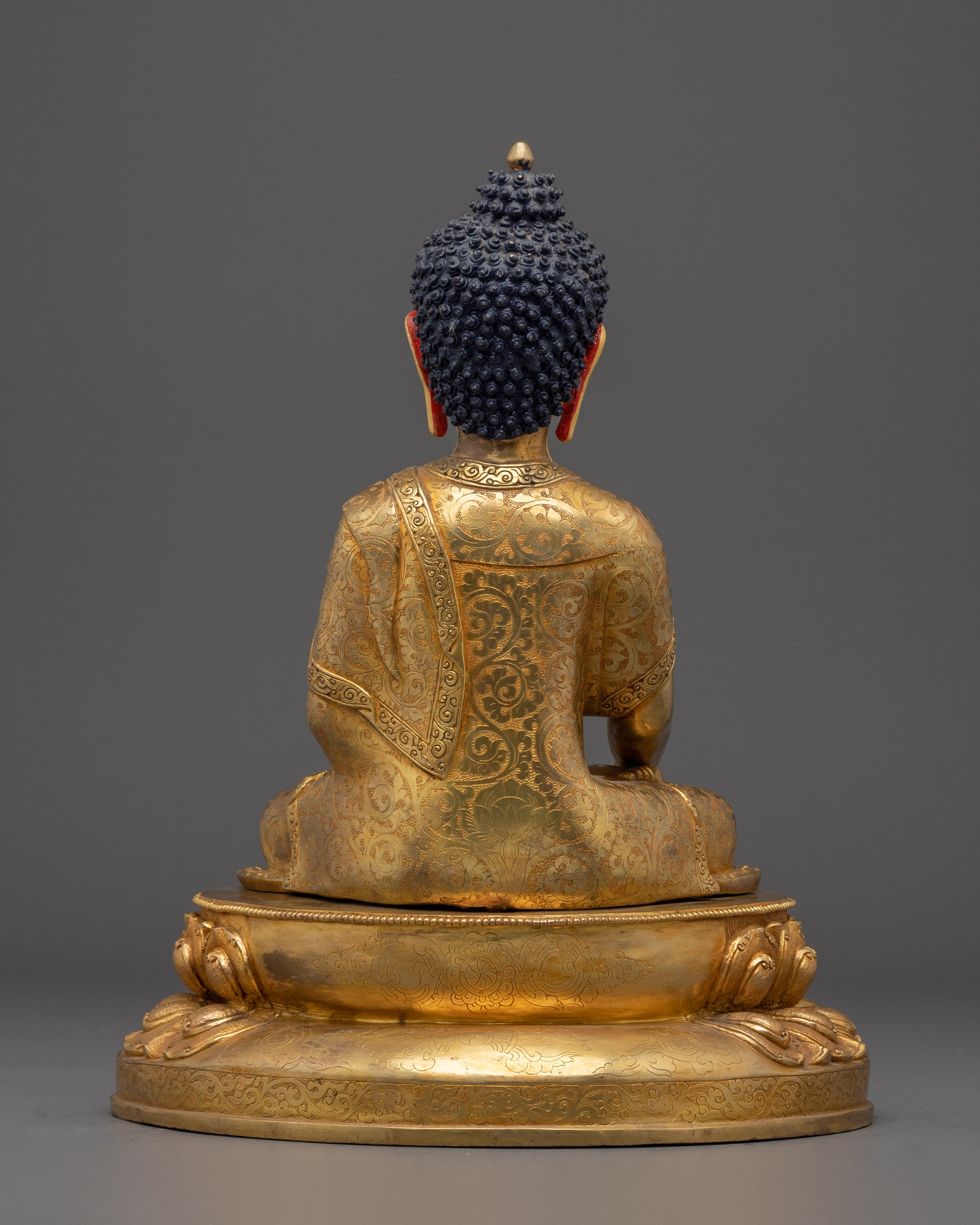 Copper Shakyamuni Buddha in Bhumisparsha Mudra | Fire Gold Plated