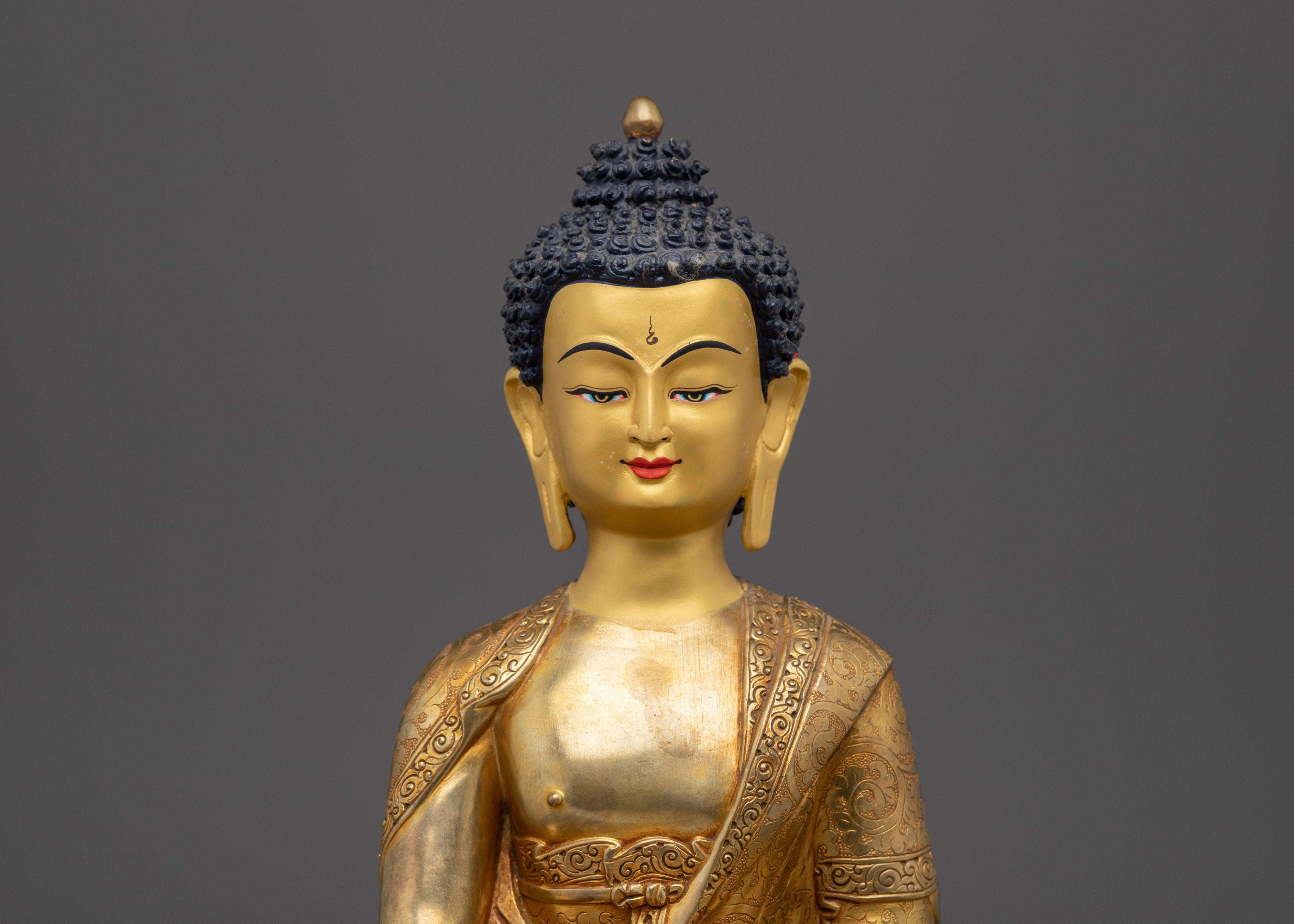 Copper Shakyamuni Buddha in Bhumisparsha Mudra | Fire Gold Plated