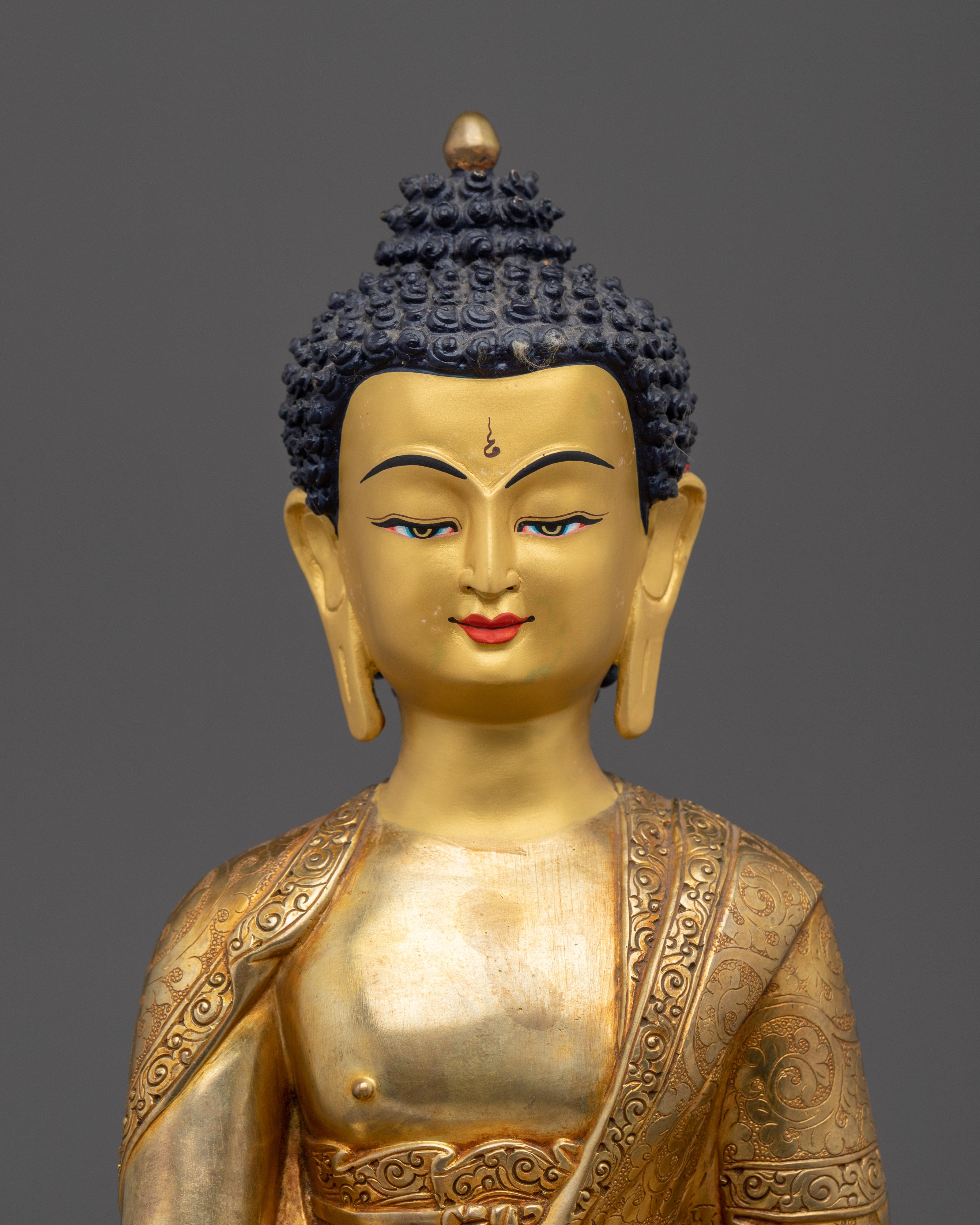 Copper Shakyamuni Buddha in Bhumisparsha Mudra | Fire Gold Plated