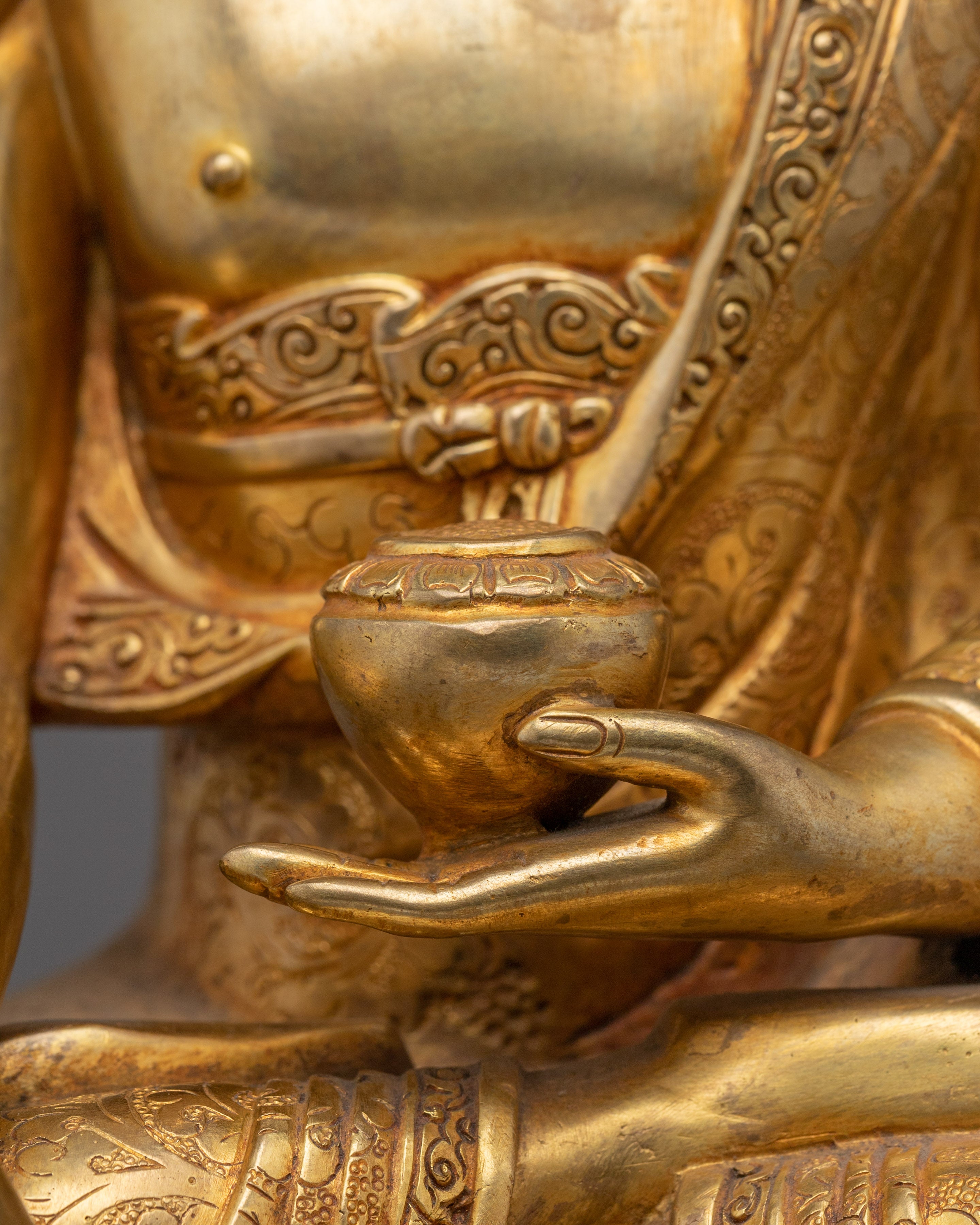Copper Shakyamuni Buddha in Bhumisparsha Mudra | Fire Gold Plated