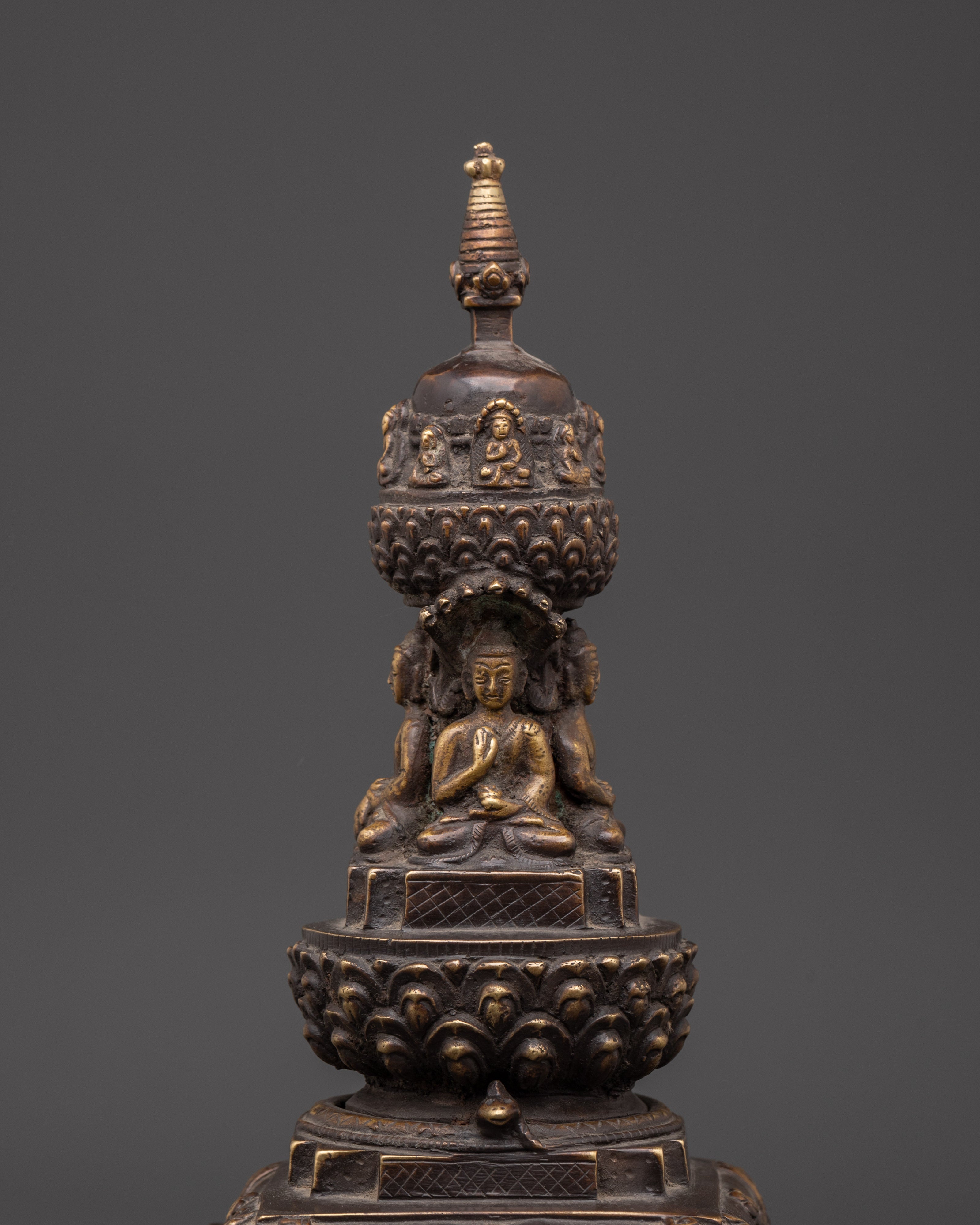 Sacred Buddhist Stupa Decor | Handcrafted Bronze Meditation Statue