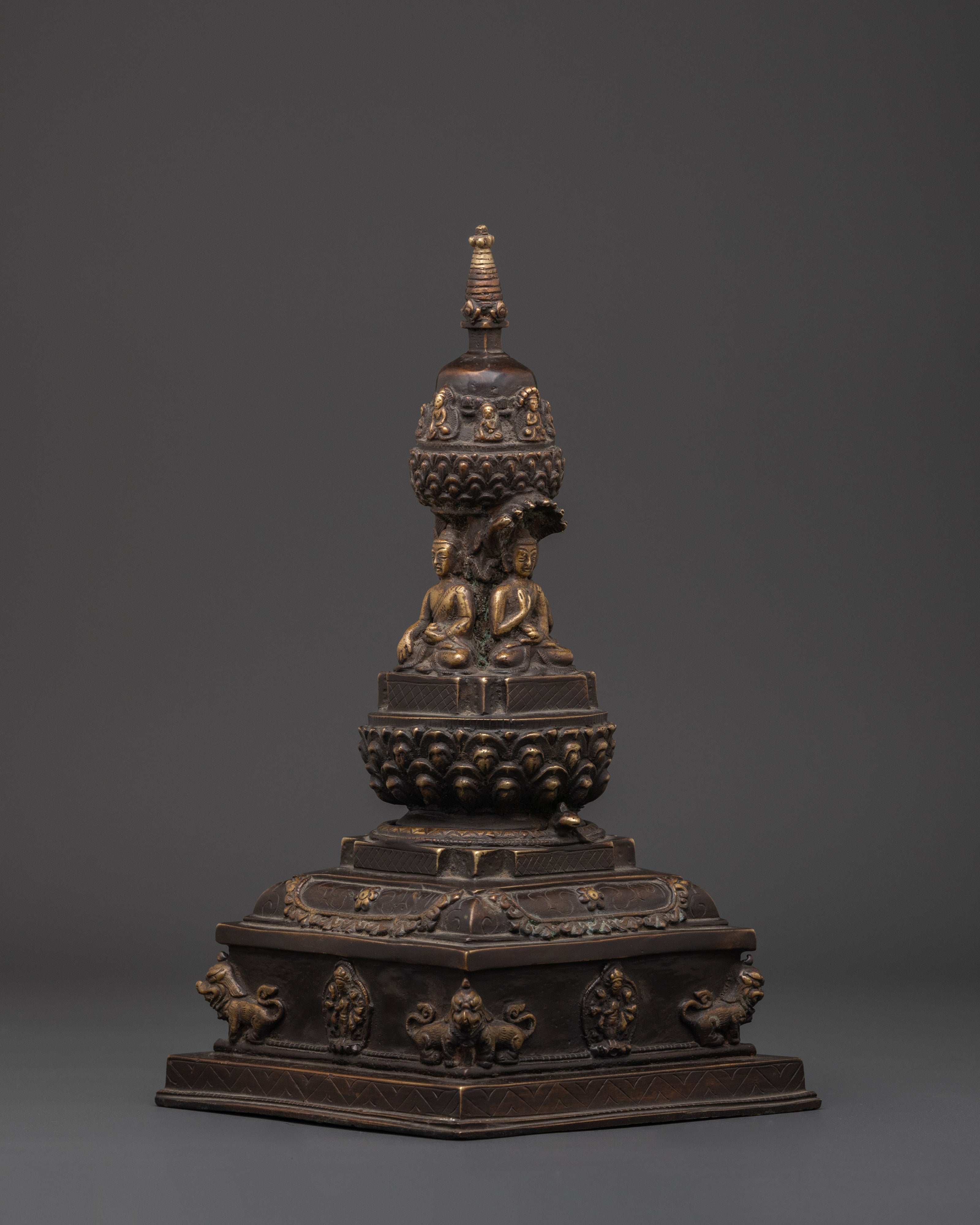 Sacred Buddhist Stupa Decor | Handcrafted Bronze Meditation Statue