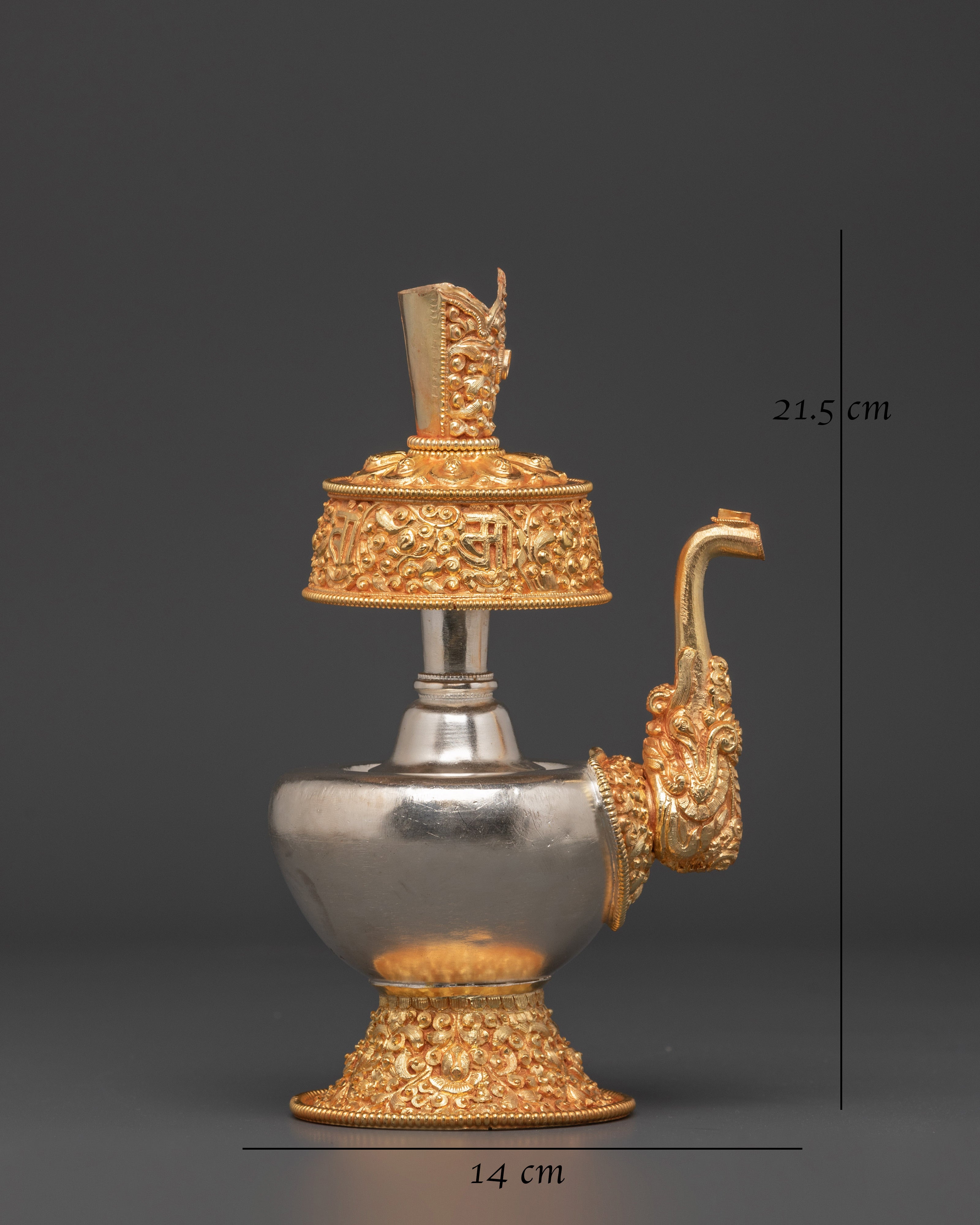 Tibetan Ritual Bhumba | Sacred Copper Vessel with Gold and Silver Plating