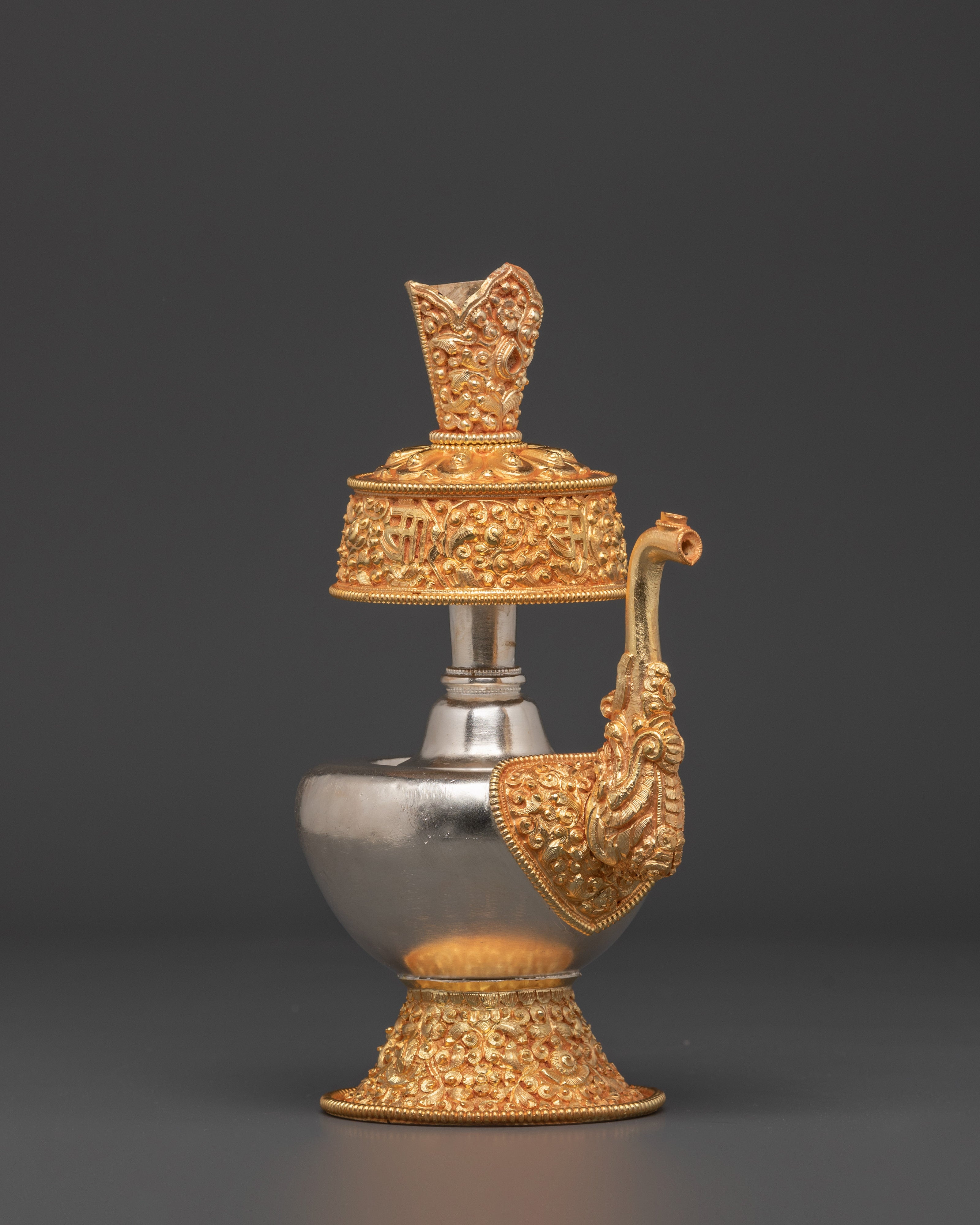 Tibetan Ritual Bhumba | Sacred Copper Vessel with Gold and Silver Plating