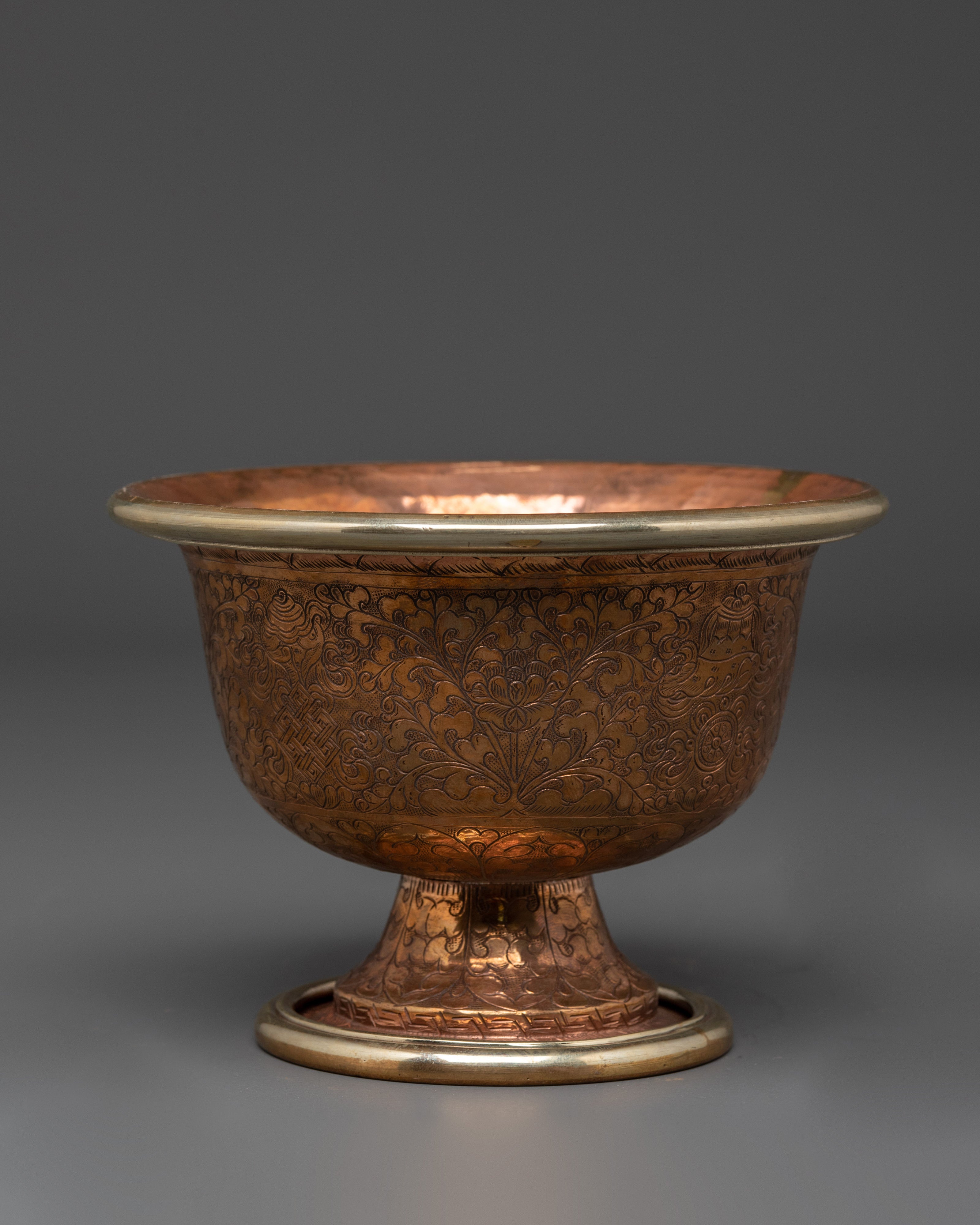 Handcrafted Copper Offering Bowls Set | Ritual Tools for Buddhist Altar