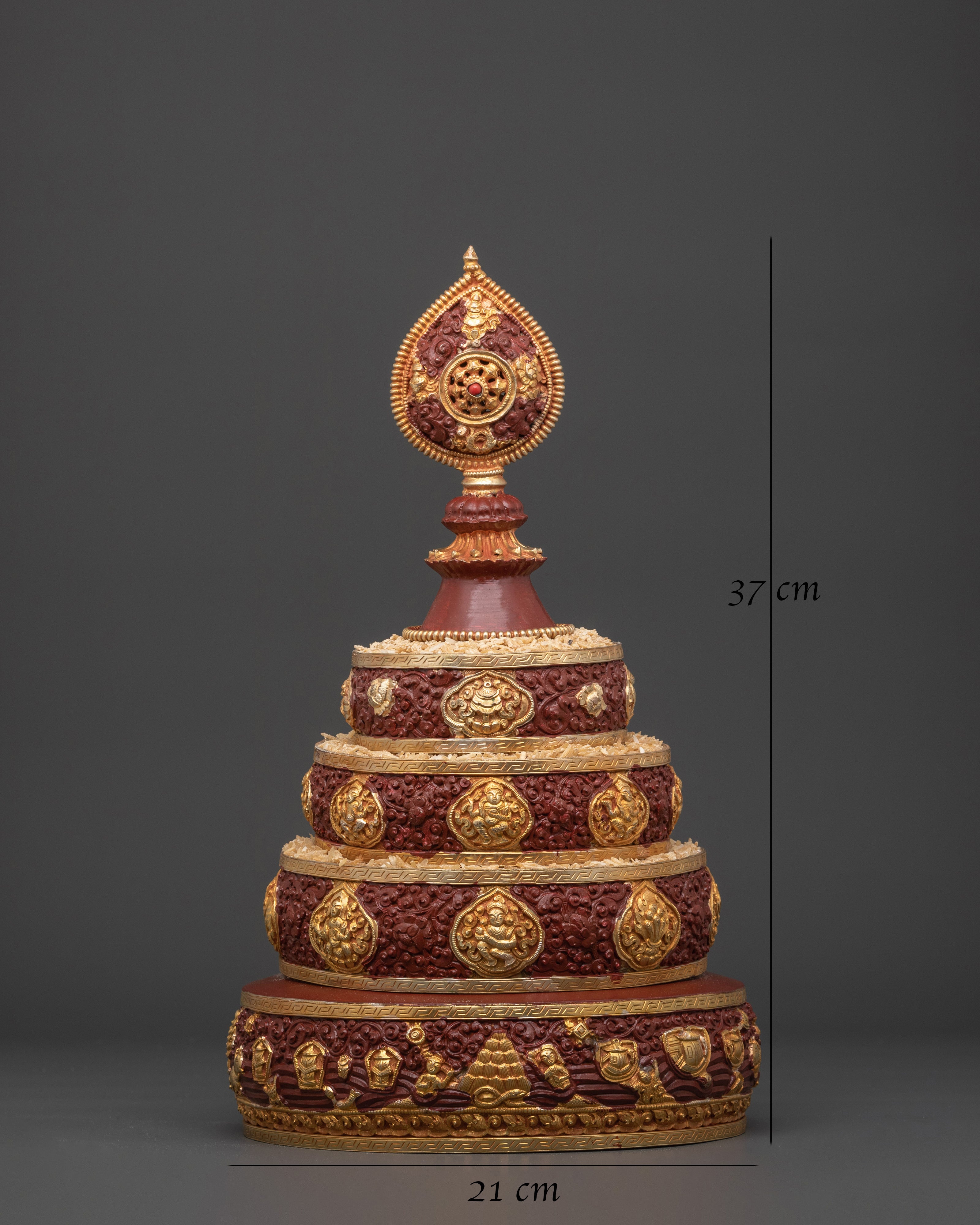 Mandala For Offering |  Copper with Gold Plating & Coral Stones