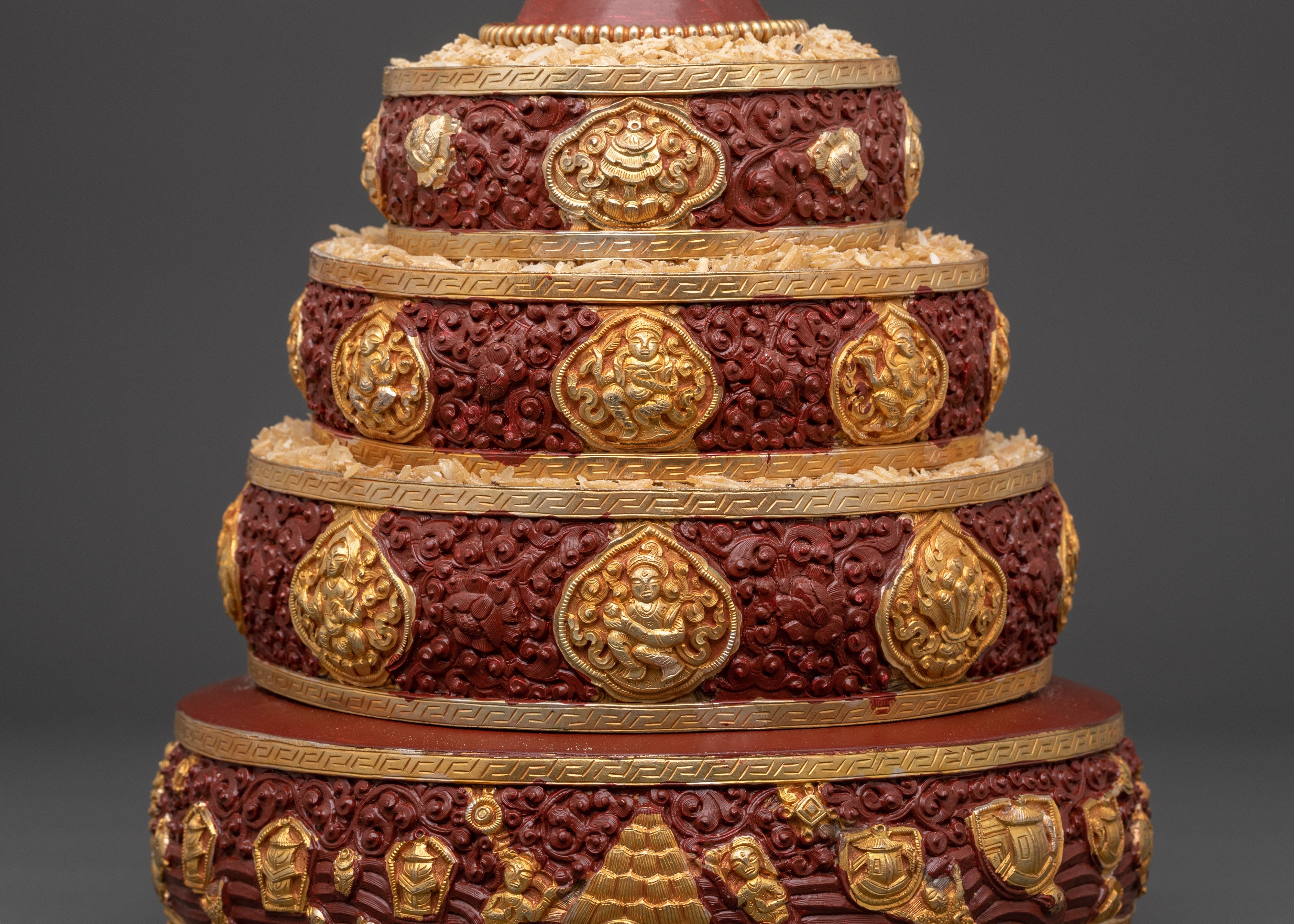 Mandala For Offering |  Copper with Gold Plating & Coral Stones