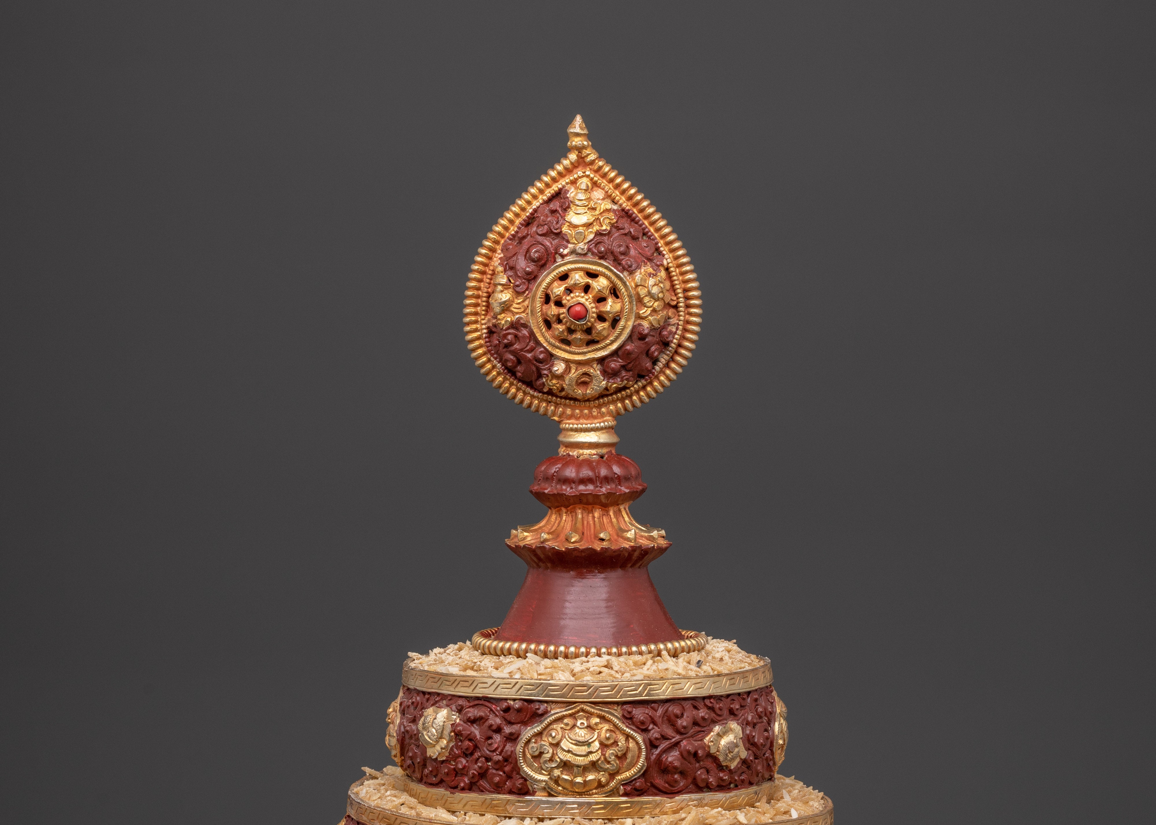 Mandala For Offering |  Copper with Gold Plating & Coral Stones